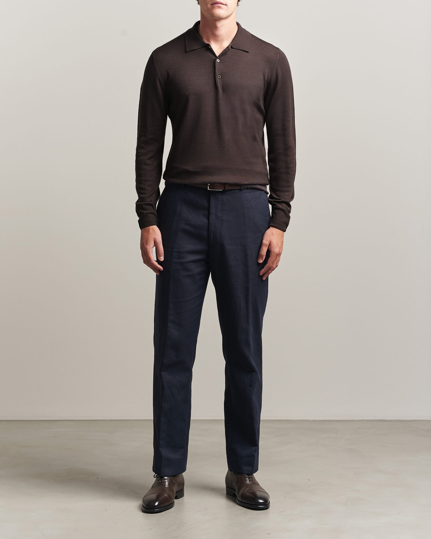 Herre | Trøjer | Canali | Merino Wool Long Sleeve Polo Dark Brown