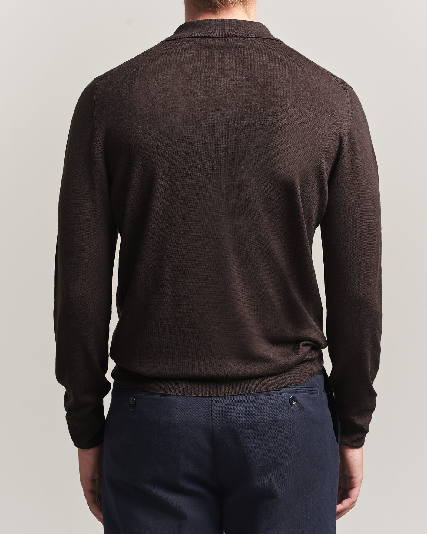 Herre | Trøjer | Canali | Merino Wool Long Sleeve Polo Dark Brown