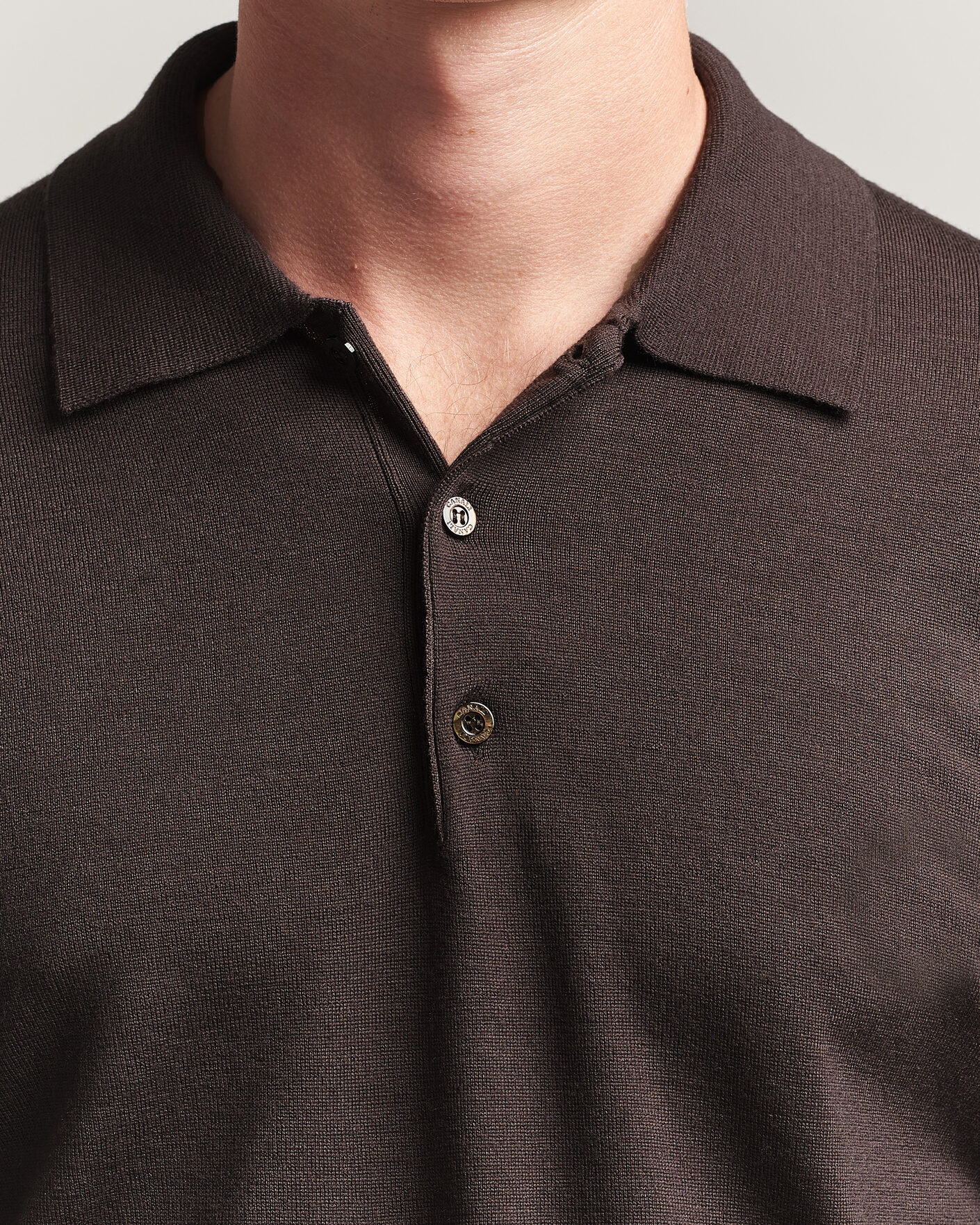 Herre | Trøjer | Canali | Merino Wool Long Sleeve Polo Dark Brown