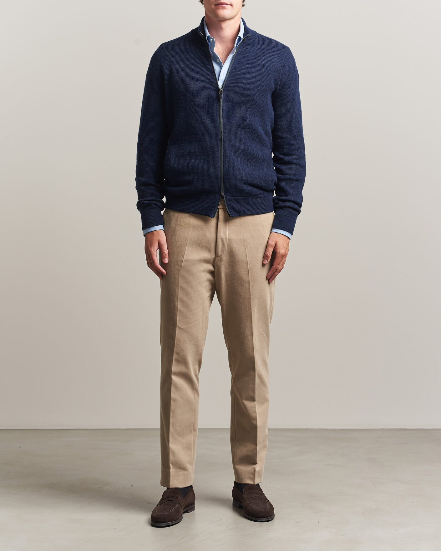 Herre | Trøjer | Canali | Wool/Cashmere Full Zip Cardigan Navy