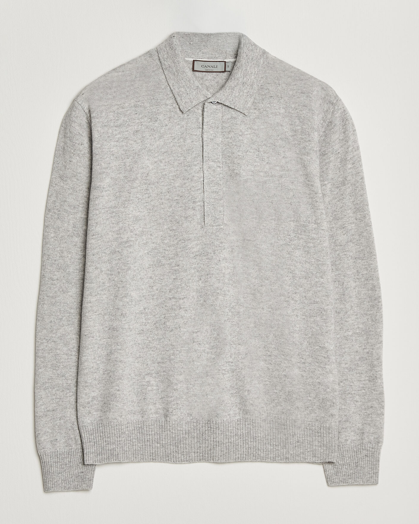 Herre | Trøjer | Canali | Wool/Cashmere Long Sleeve Polo Light Grey