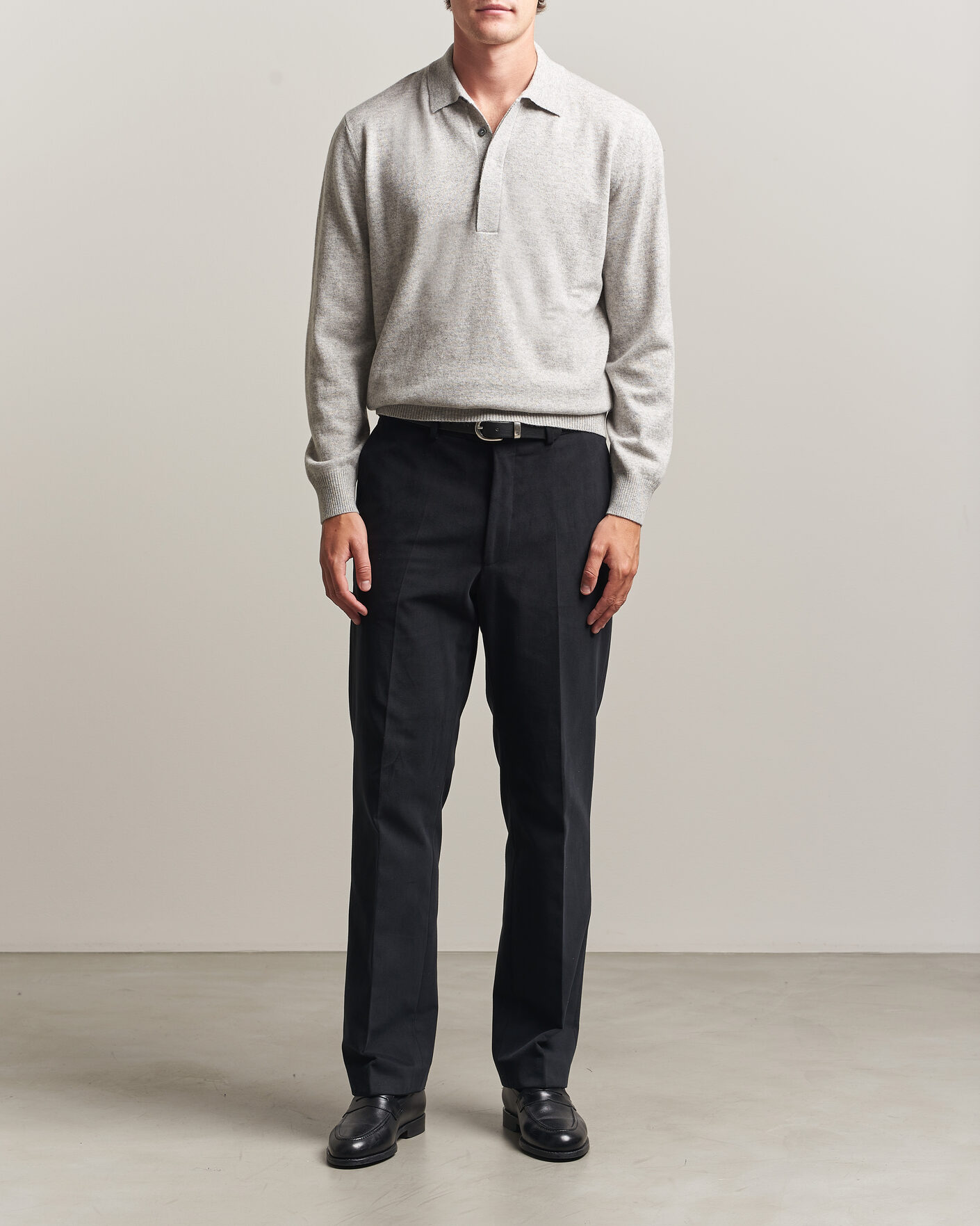 Herre | Trøjer | Canali | Wool/Cashmere Long Sleeve Polo Light Grey