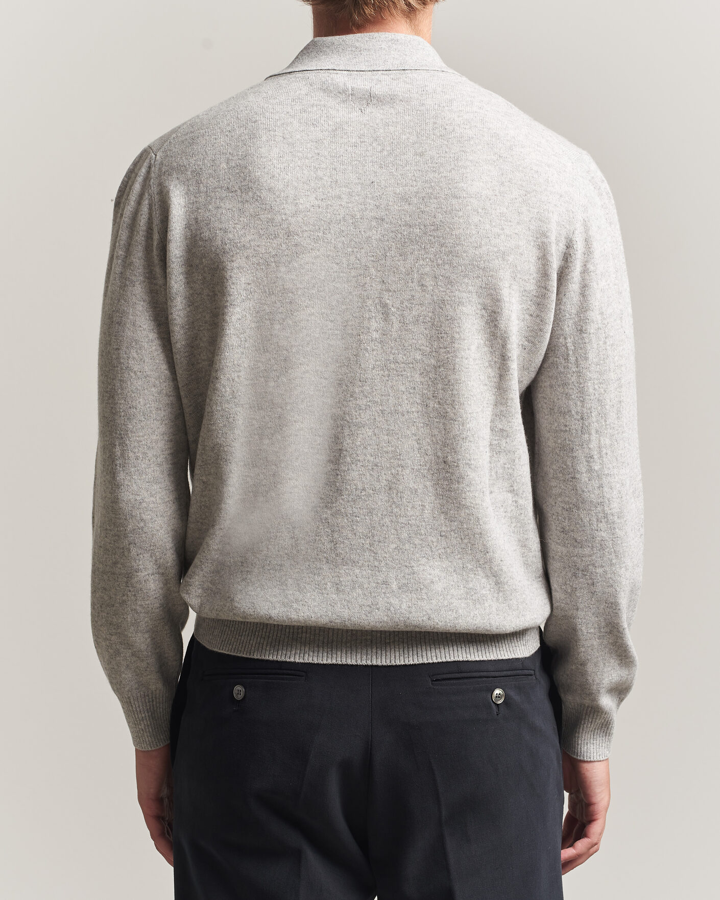 Herre | Trøjer | Canali | Wool/Cashmere Long Sleeve Polo Light Grey