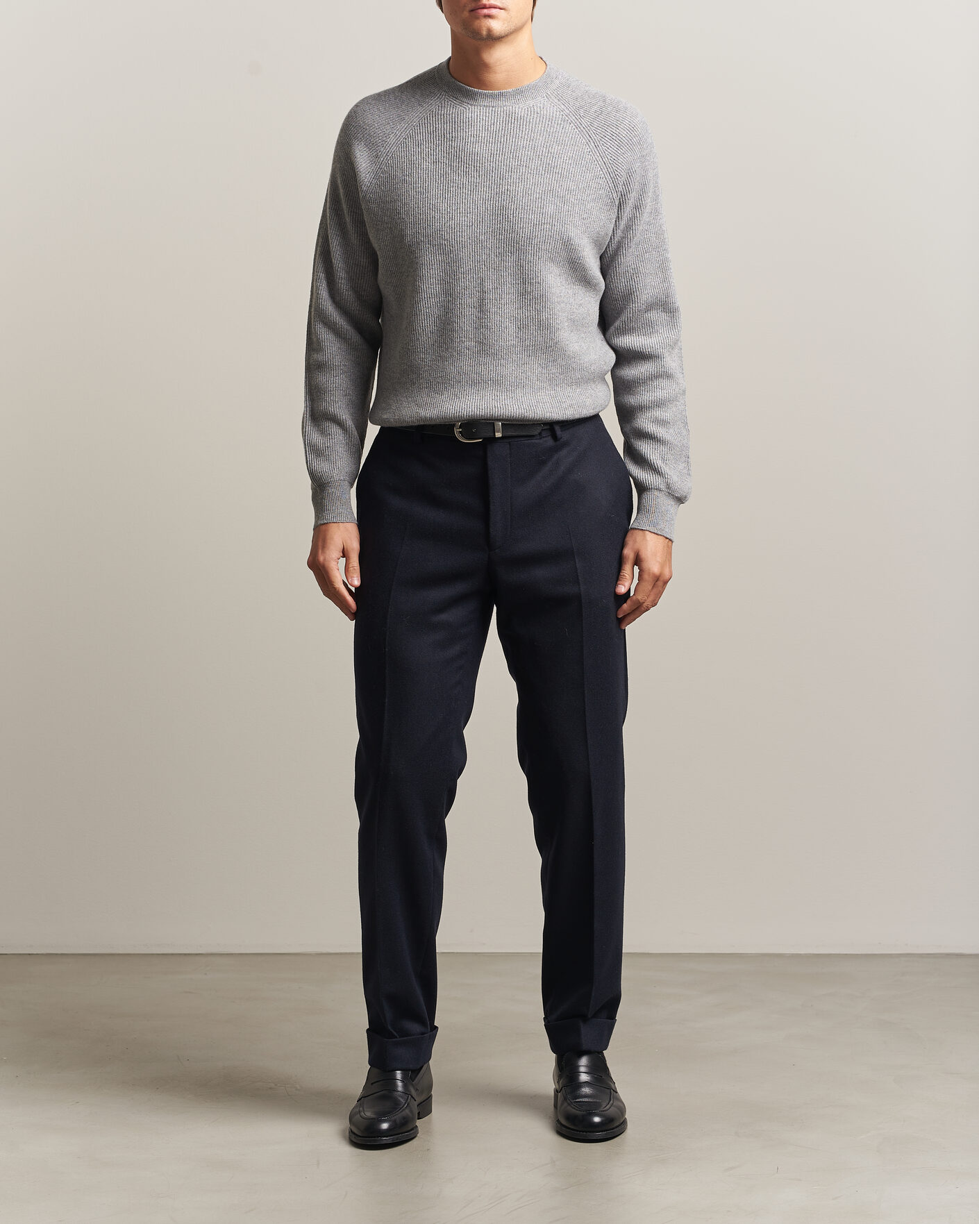 Herre | Trøjer | Canali | Rib Cashmere Sweater Light Grey