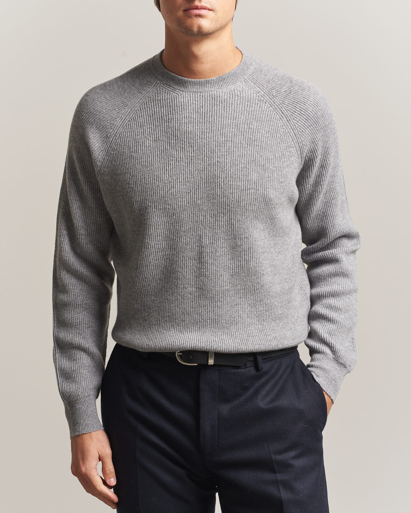 Herre | Trøjer | Canali | Rib Cashmere Sweater Light Grey