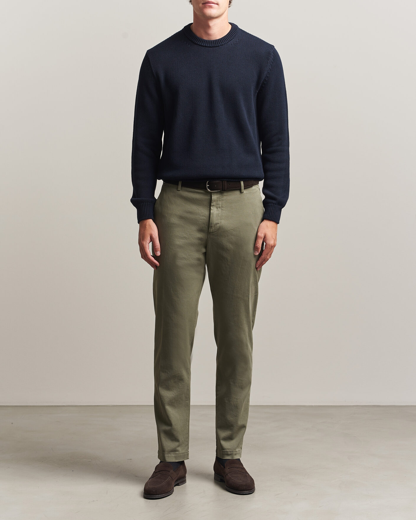 Herre | Bukser | Canali | Cotton Twill Chinos Olive