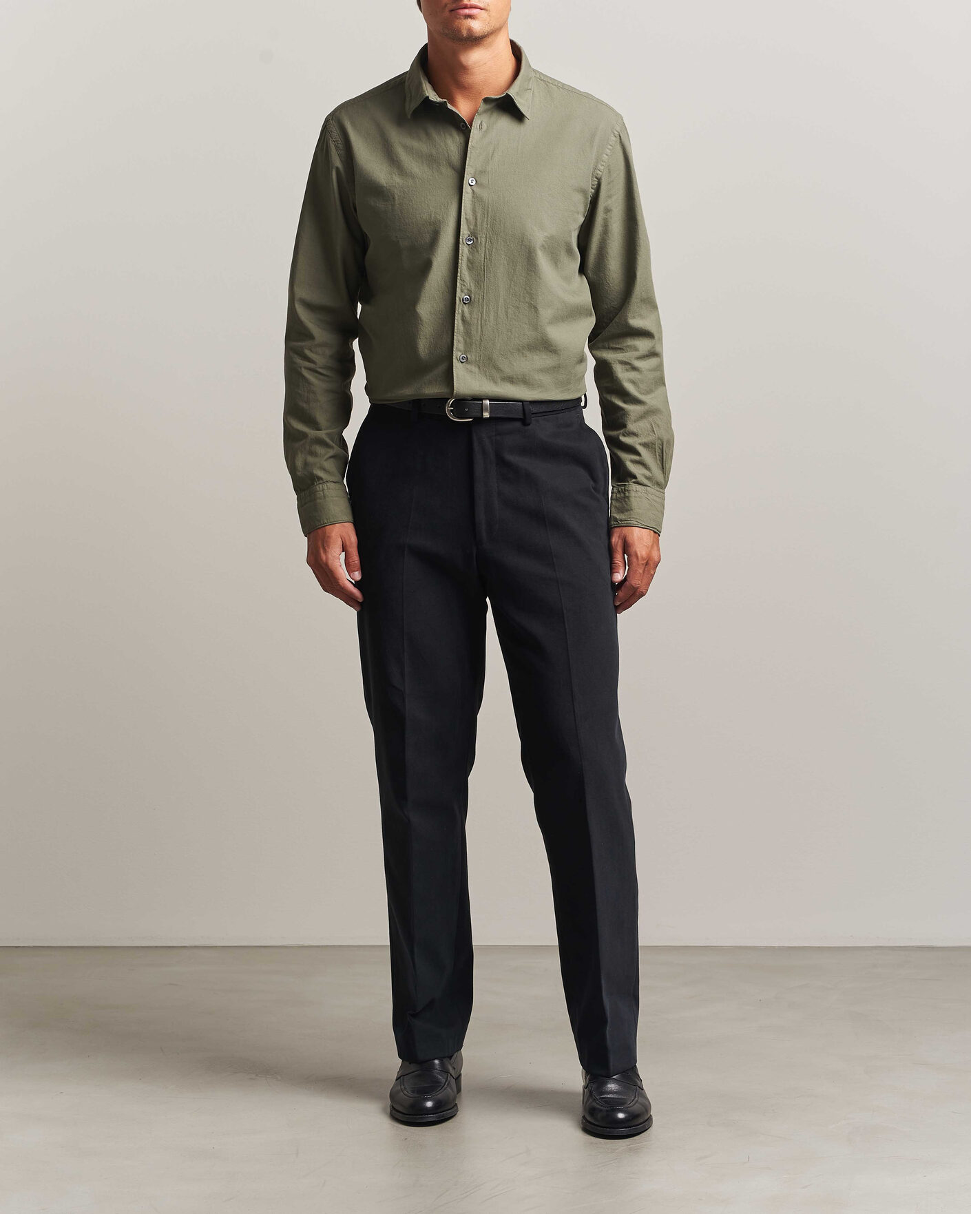 Herre | Skjorter | Canali | Garment Dyed Cotton Shirt Olive
