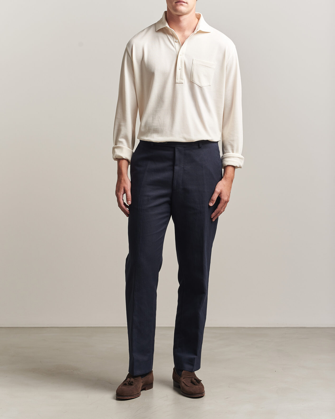Herre | Polotrøjer | Ralph Lauren Purple Label | Long Sleeve Washed Polo Classic Cream