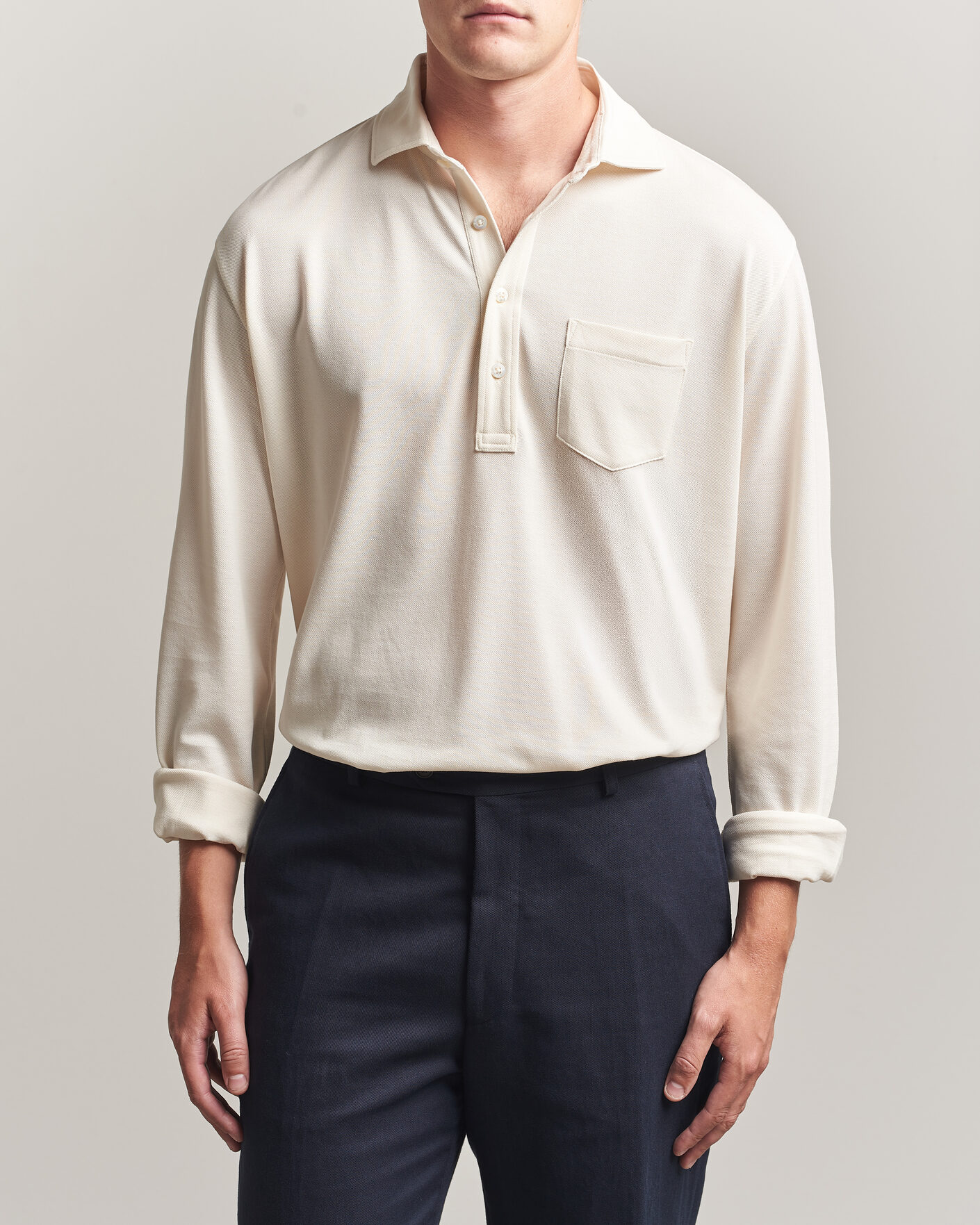 Herre | Polotrøjer | Ralph Lauren Purple Label | Long Sleeve Washed Polo Classic Cream