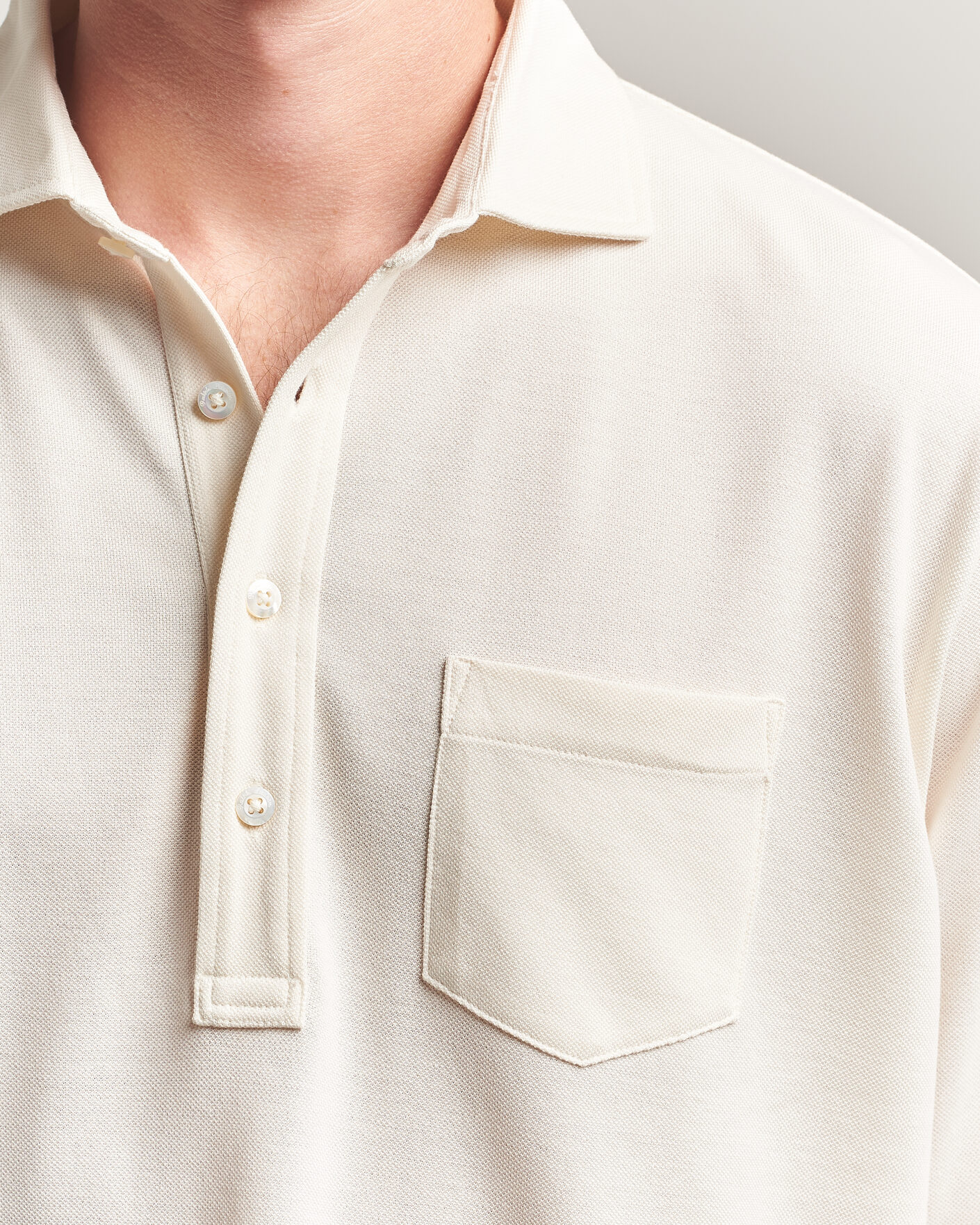 Herre | Polotrøjer | Ralph Lauren Purple Label | Long Sleeve Washed Polo Classic Cream