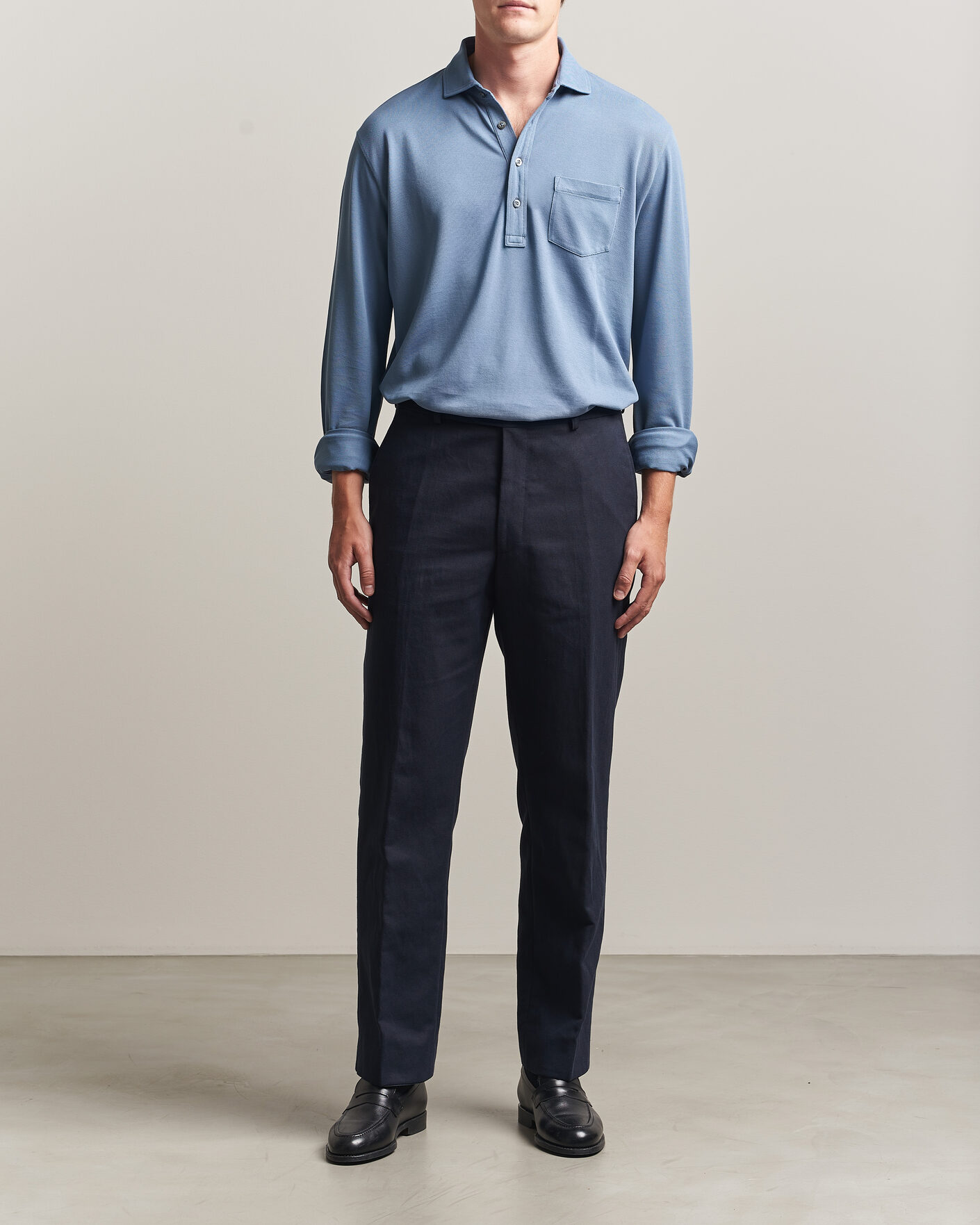 Herre | Polotrøjer | Ralph Lauren Purple Label | Long Sleeve Washed Polo Blue Horizon