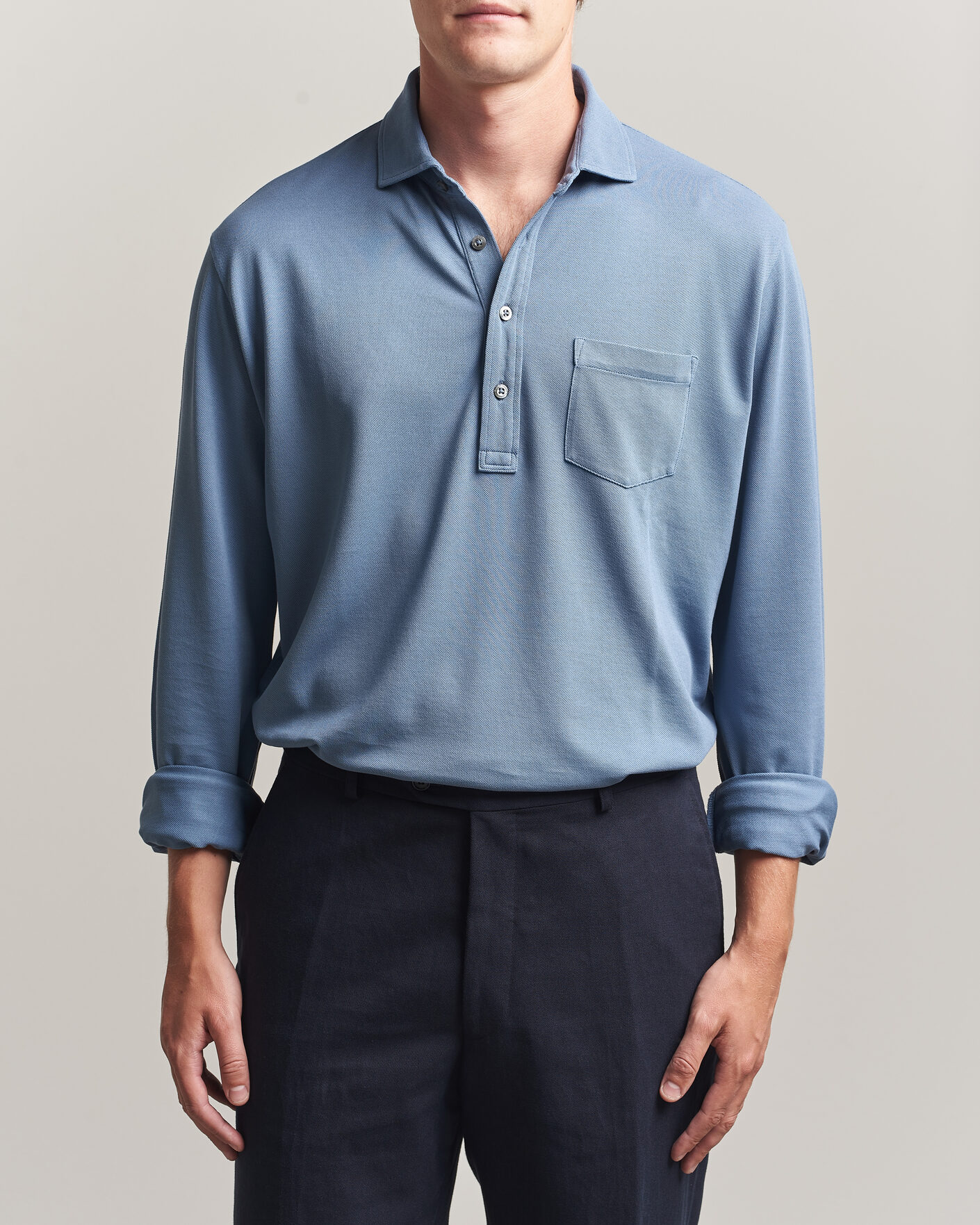 Herre | Polotrøjer | Ralph Lauren Purple Label | Long Sleeve Washed Polo Blue Horizon