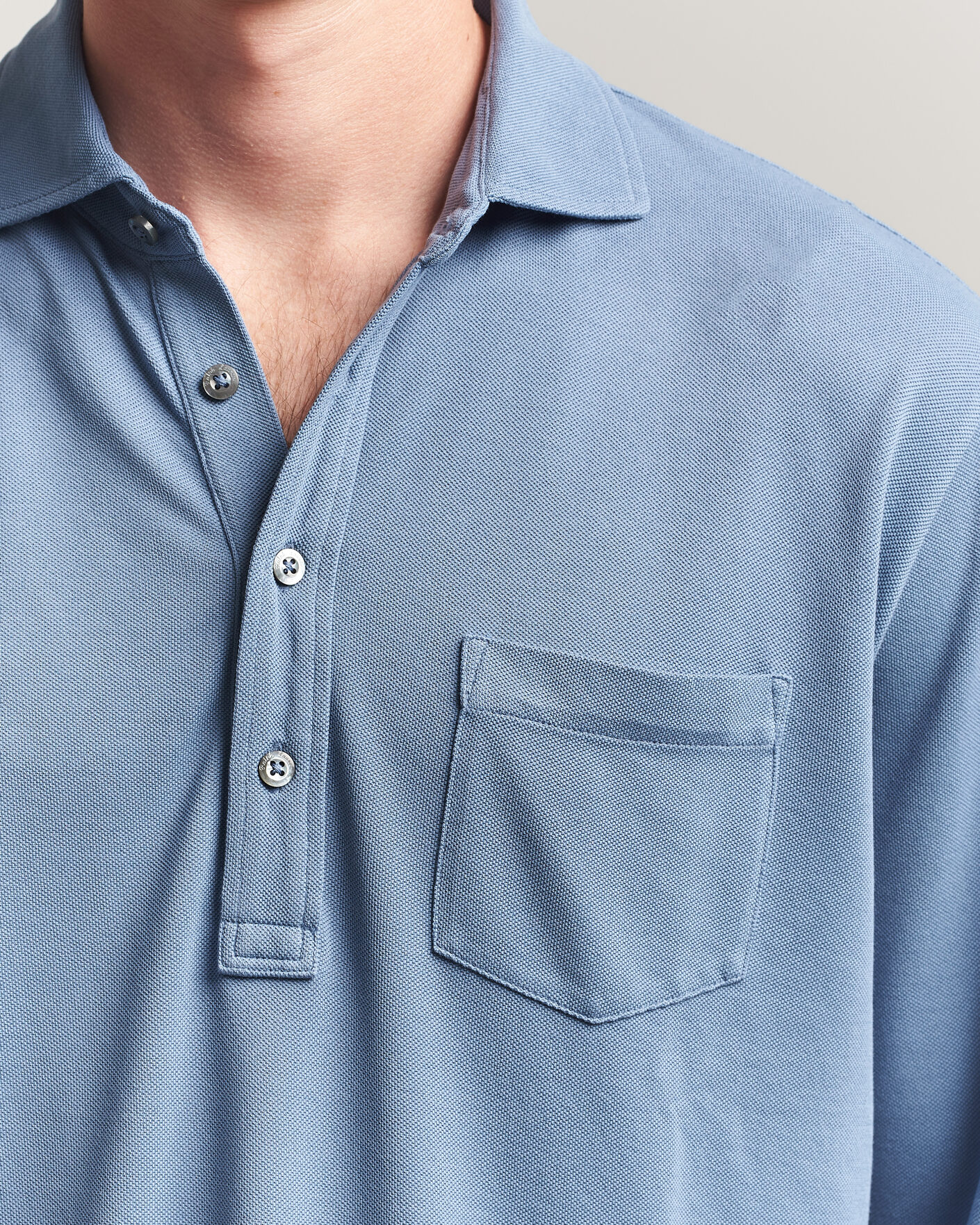 Herre | Polotrøjer | Ralph Lauren Purple Label | Long Sleeve Washed Polo Blue Horizon