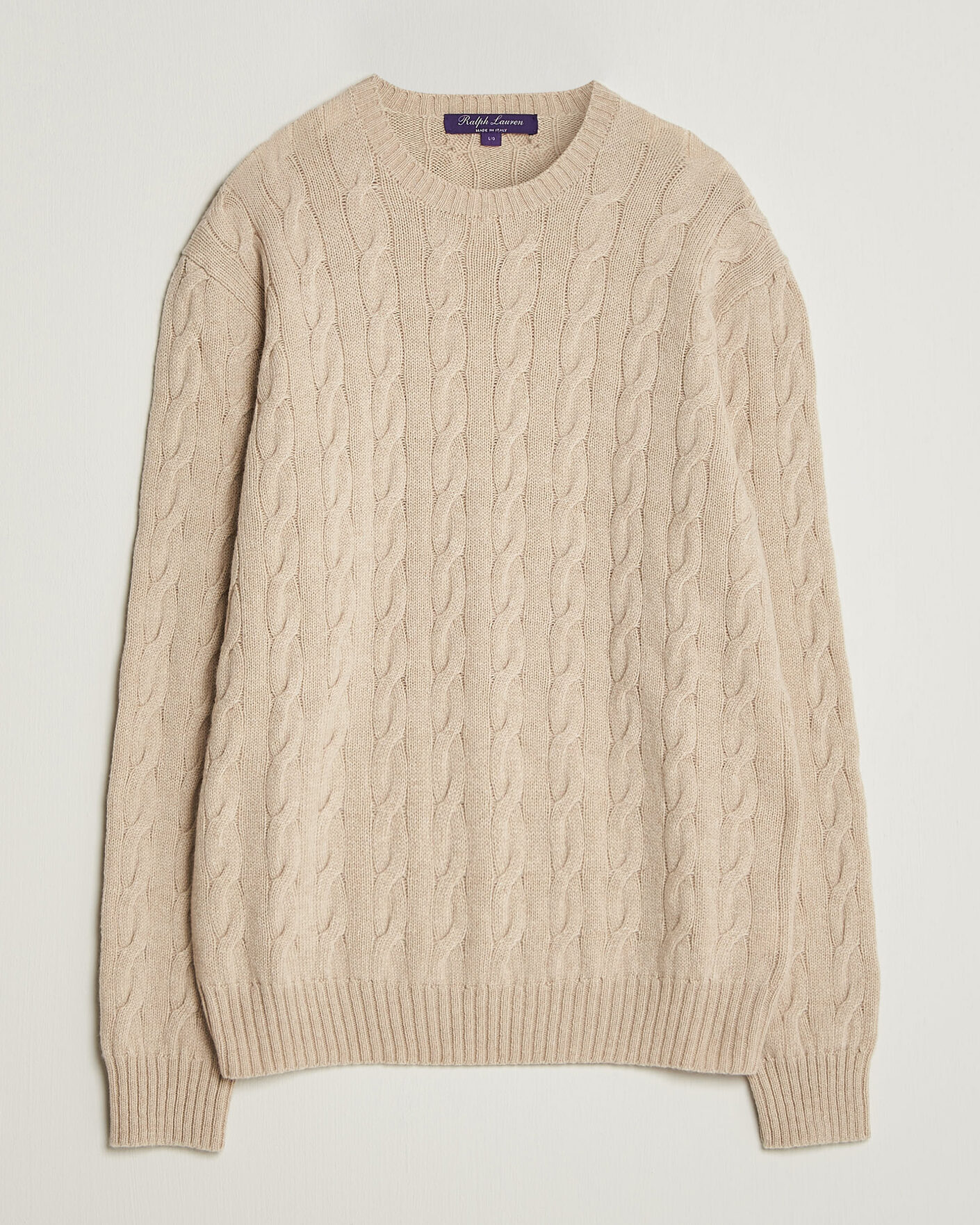 Herre | Trøjer | Ralph Lauren Purple Label | Cashmere Cable Sweater Beige Melange