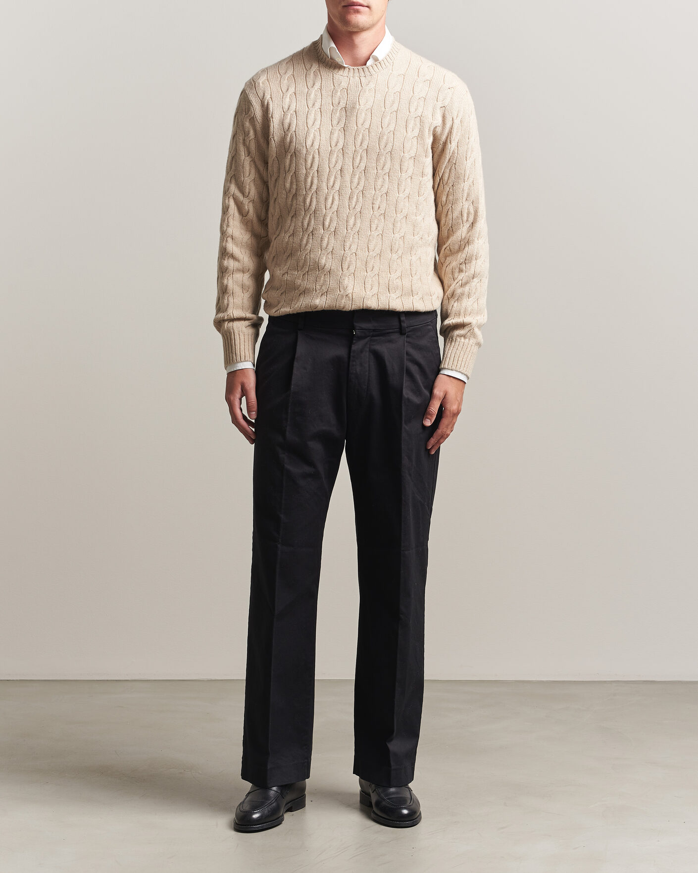 Herre | Trøjer | Ralph Lauren Purple Label | Cashmere Cable Sweater Beige Melange