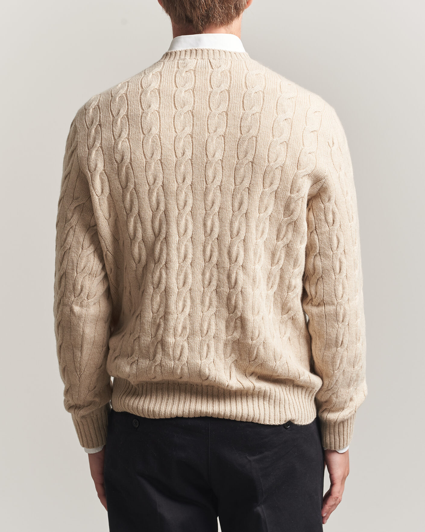 Herre | Trøjer | Ralph Lauren Purple Label | Cashmere Cable Sweater Beige Melange