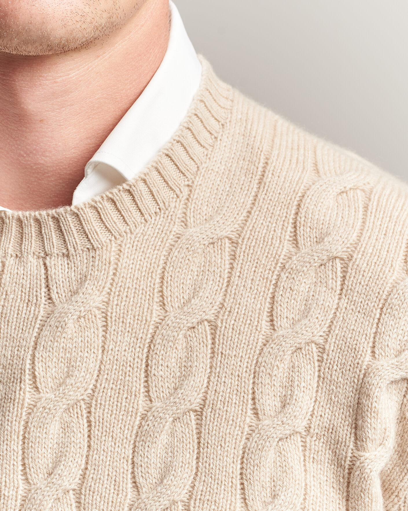 Herre | Trøjer | Ralph Lauren Purple Label | Cashmere Cable Sweater Beige Melange