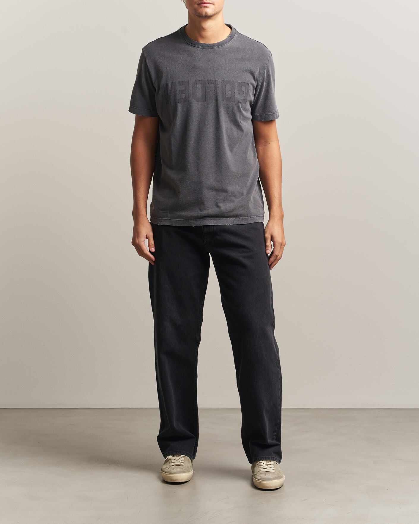 Herre | T-Shirts | Golden Goose | Distressed Cotton T-Shirt Anthracite