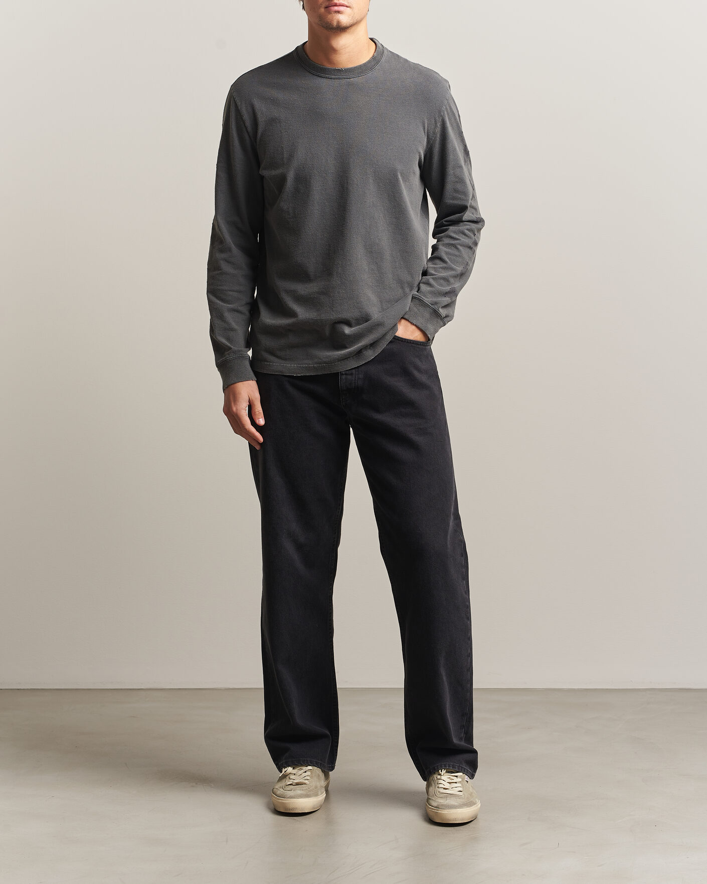 Herre | Trøjer | Golden Goose | Long Sleeve Garment Dyed T-Shirt Anthracite