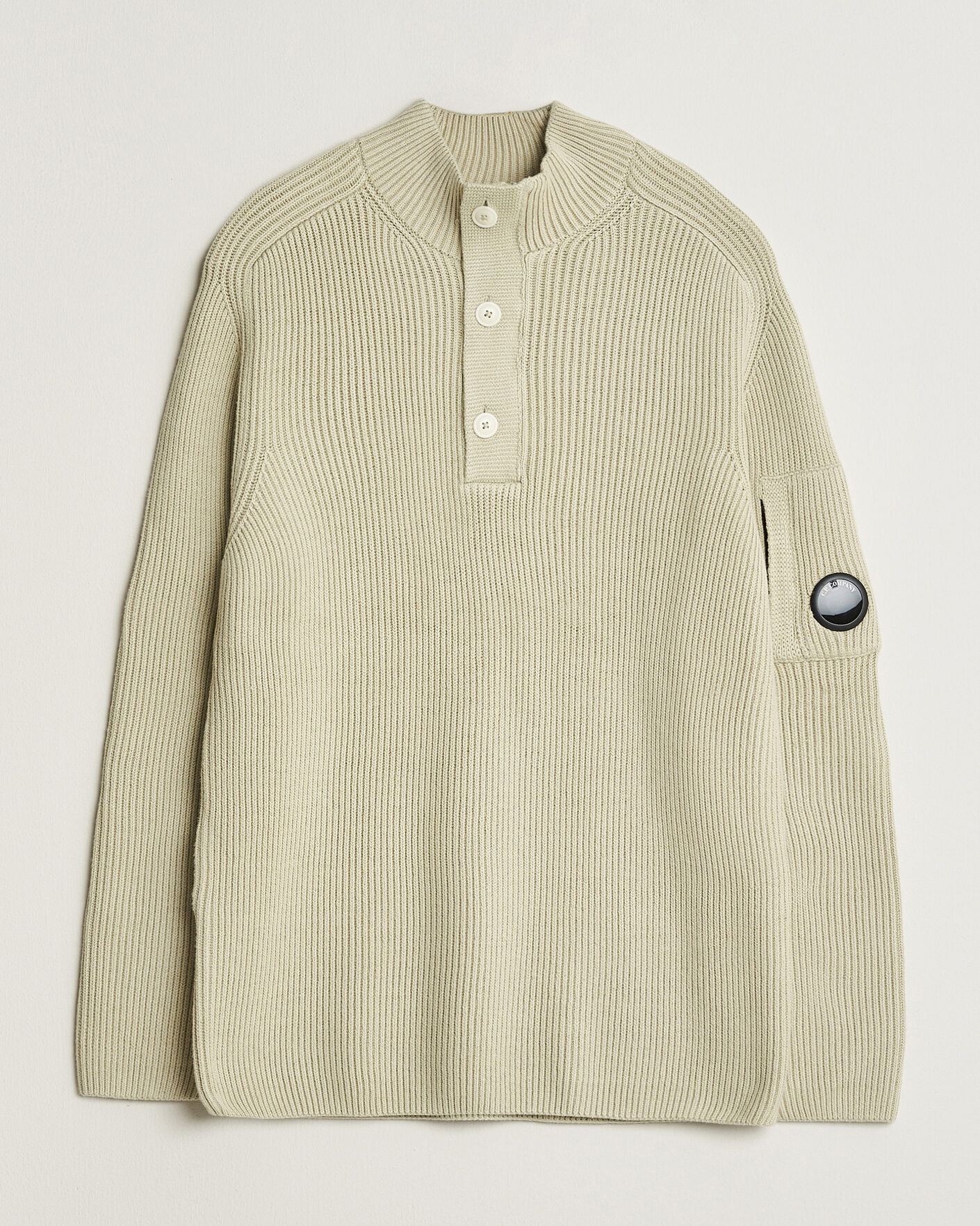 Herre | Trøjer | C.P. Company | Full Rib Knitted Cotton Half Button Light Grey