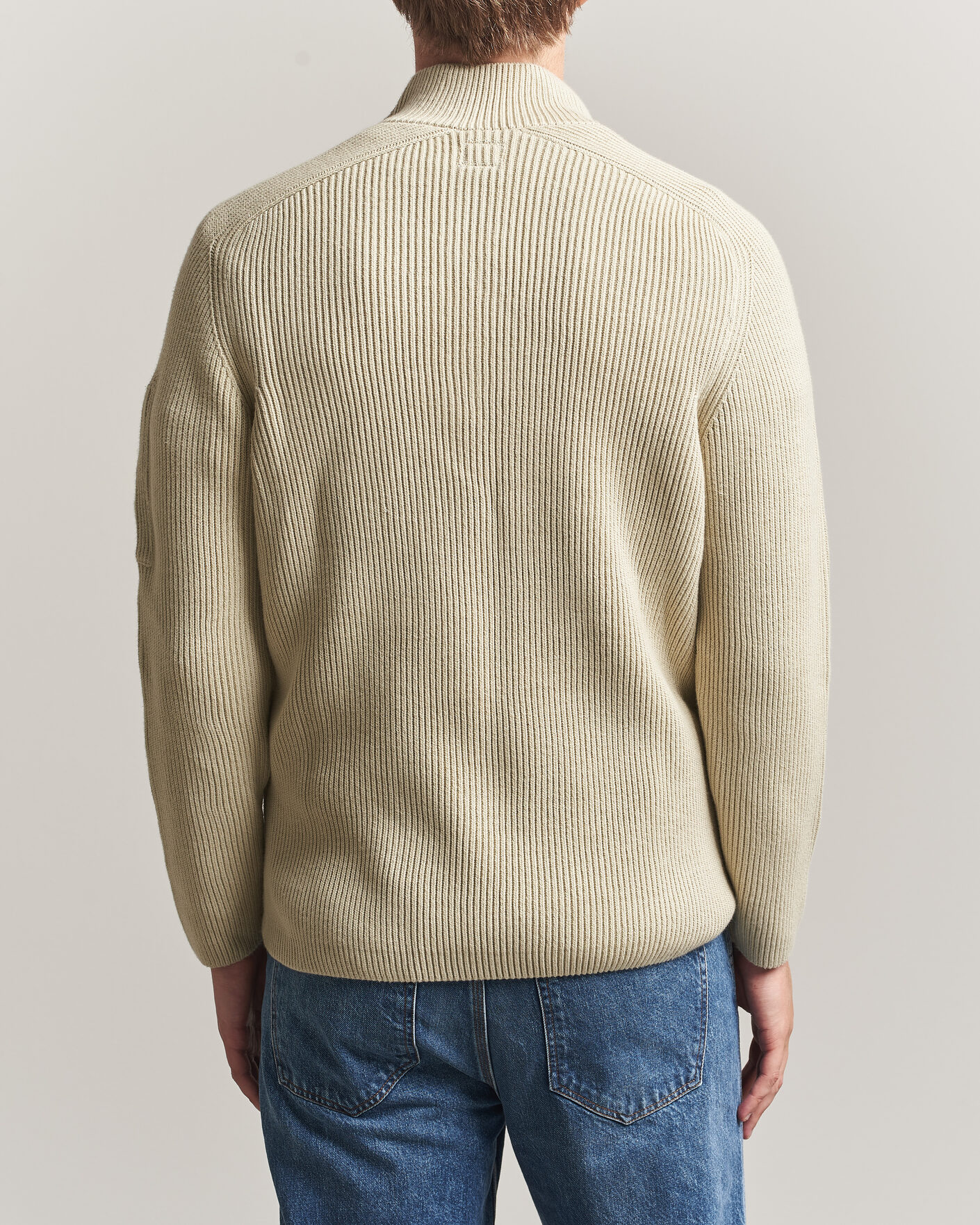 Herre | Trøjer | C.P. Company | Full Rib Knitted Cotton Half Button Light Grey