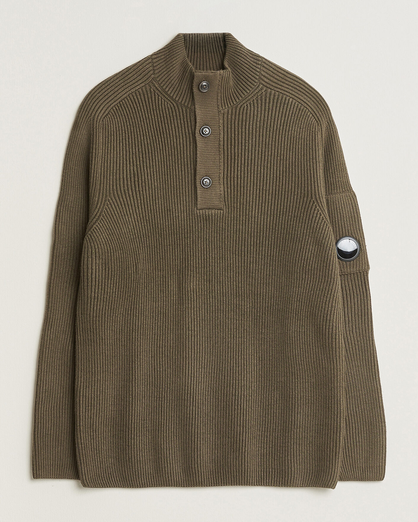 Herre | Trøjer | C.P. Company | Full Rib Knitted Cotton Half Button Dark Green