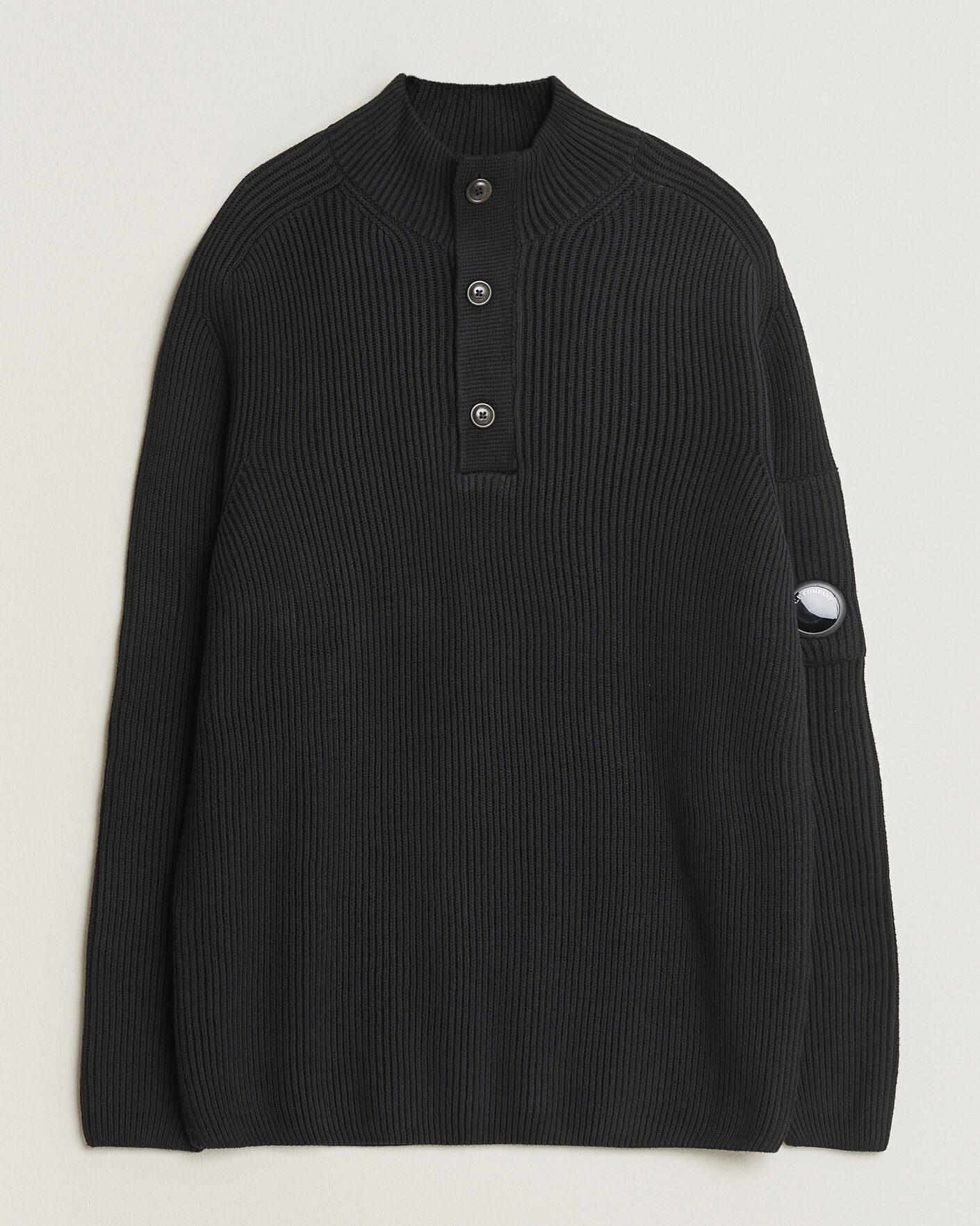 Herre | Trøjer | C.P. Company | Full Rib Knitted Cotton Half Button Black