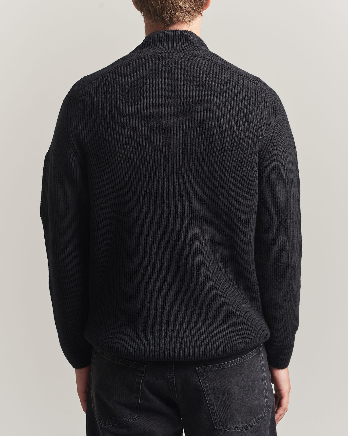 Herre | Trøjer | C.P. Company | Full Rib Knitted Cotton Half Button Black