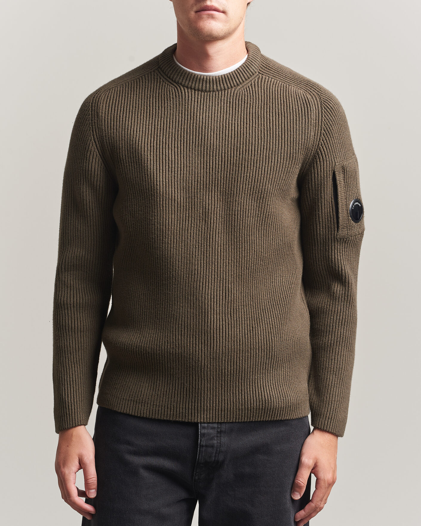 Herre | Trøjer | C.P. Company | Full Rib Knitted Cotton Crew Neck Dark Green