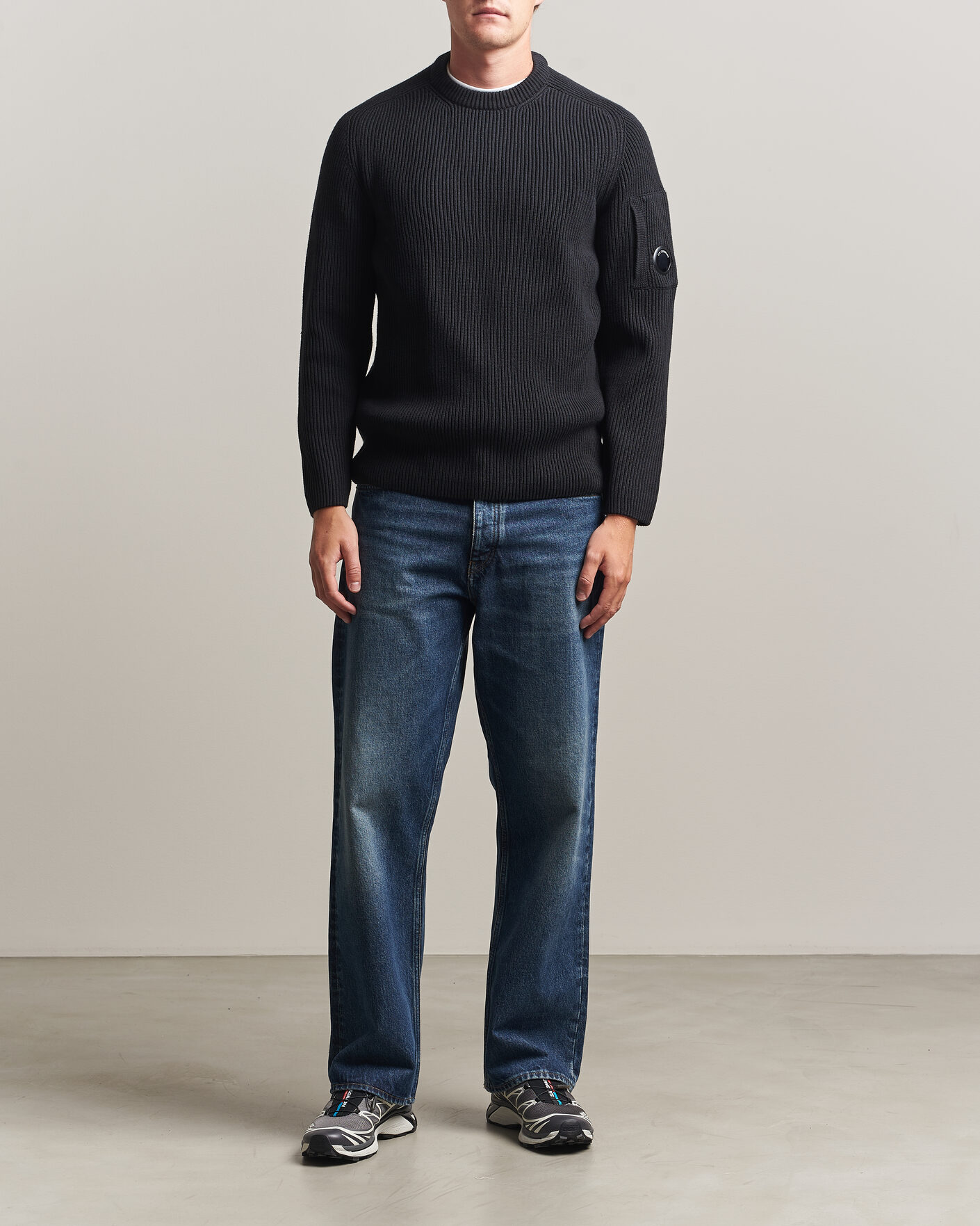 Herre | Trøjer | C.P. Company | Full Rib Knitted Cotton Crew Neck Black