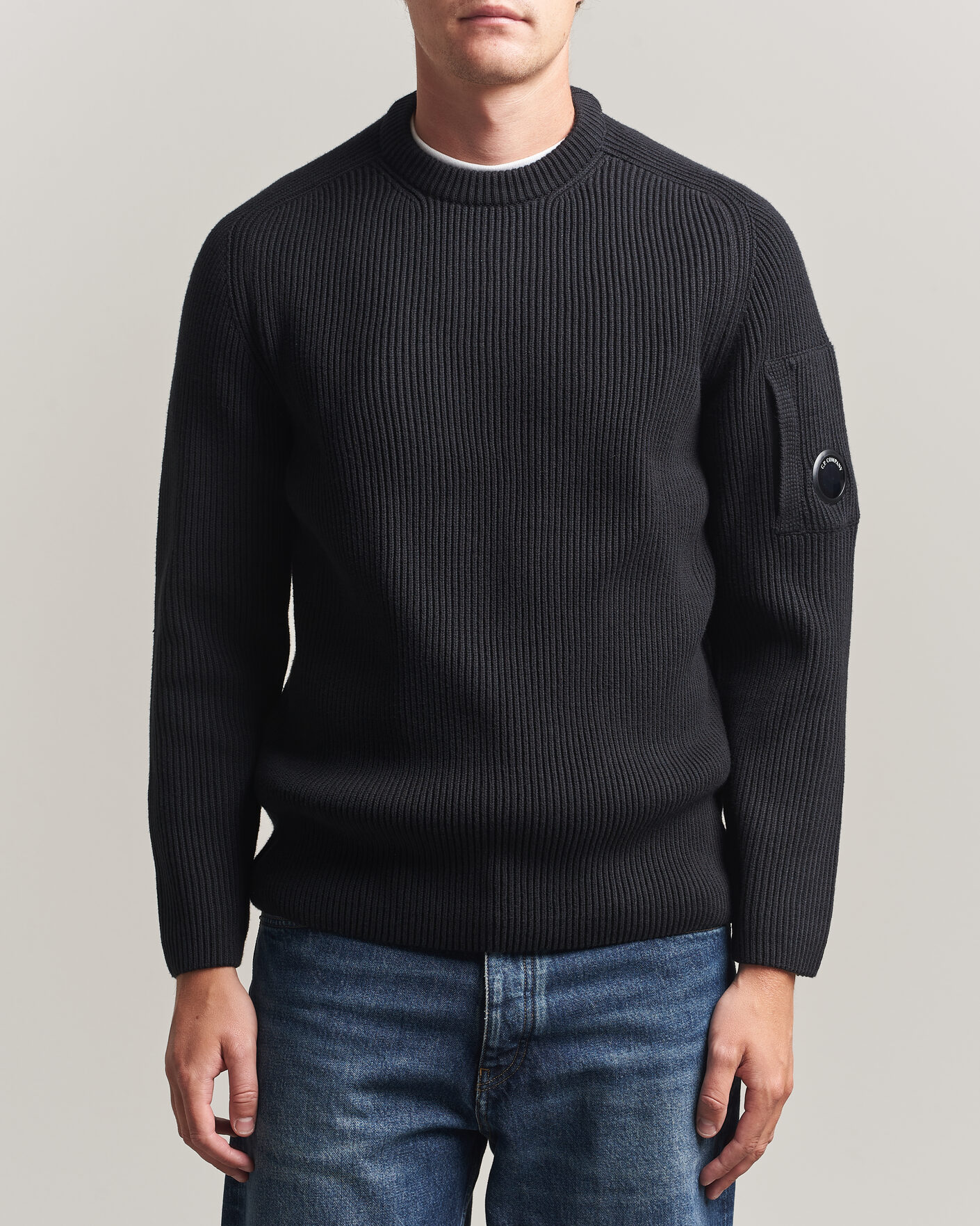 Herre | Trøjer | C.P. Company | Full Rib Knitted Cotton Crew Neck Black