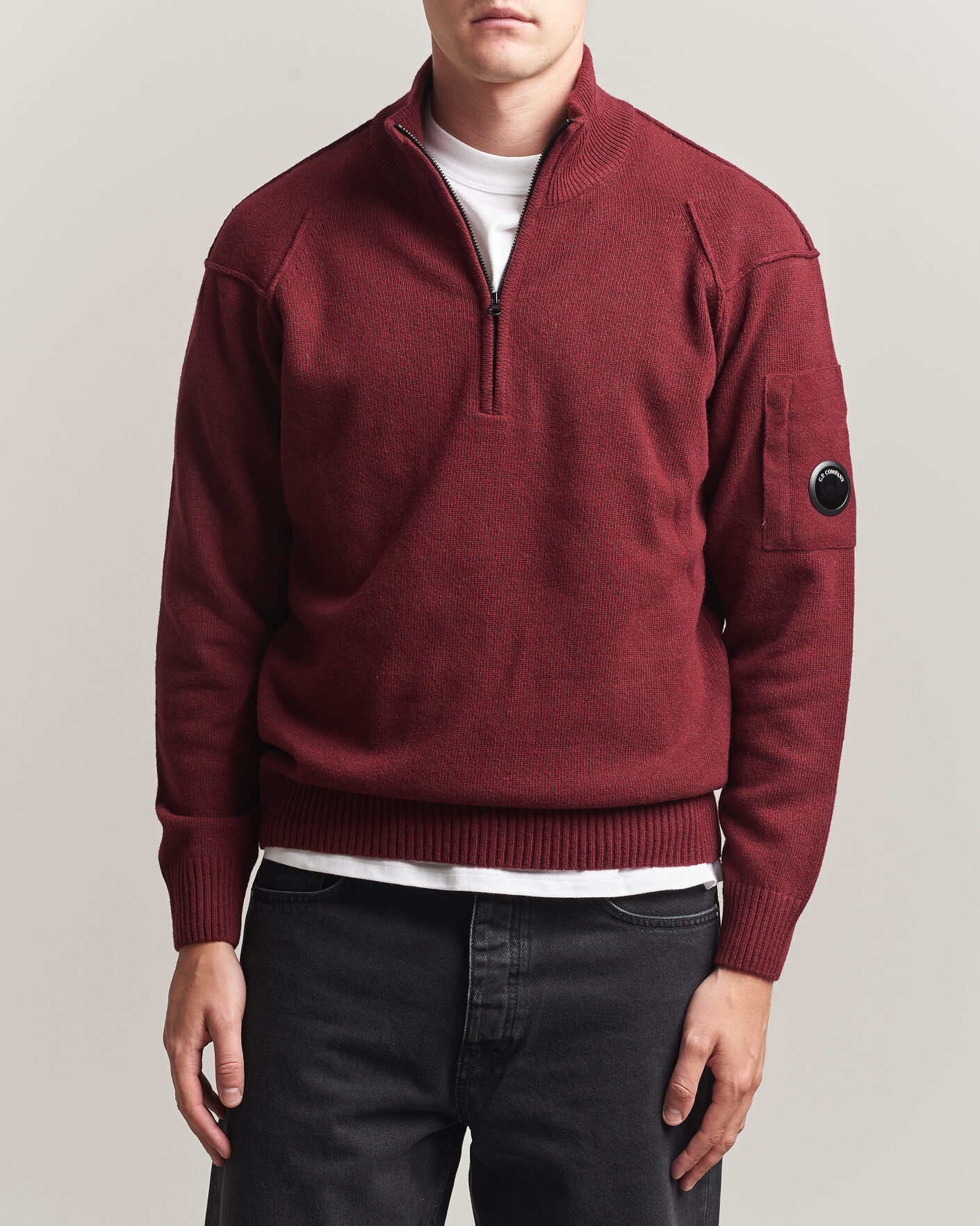 Herre | Trøjer | C.P. Company | Knitted Lambswool Half-Zip Burgundy