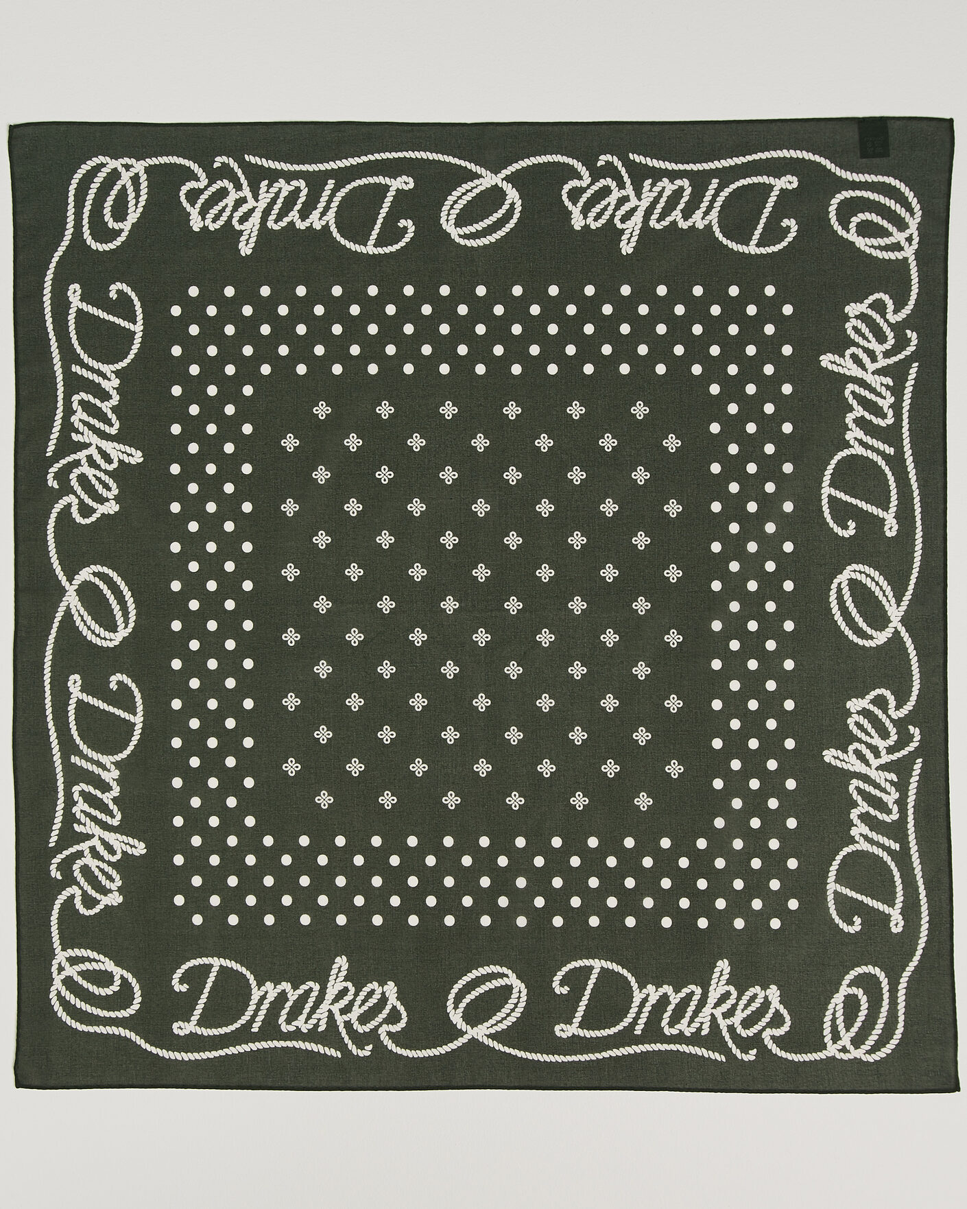 Herre | Tørklæde | Drake's | Rope Border Cotton Bandana Green