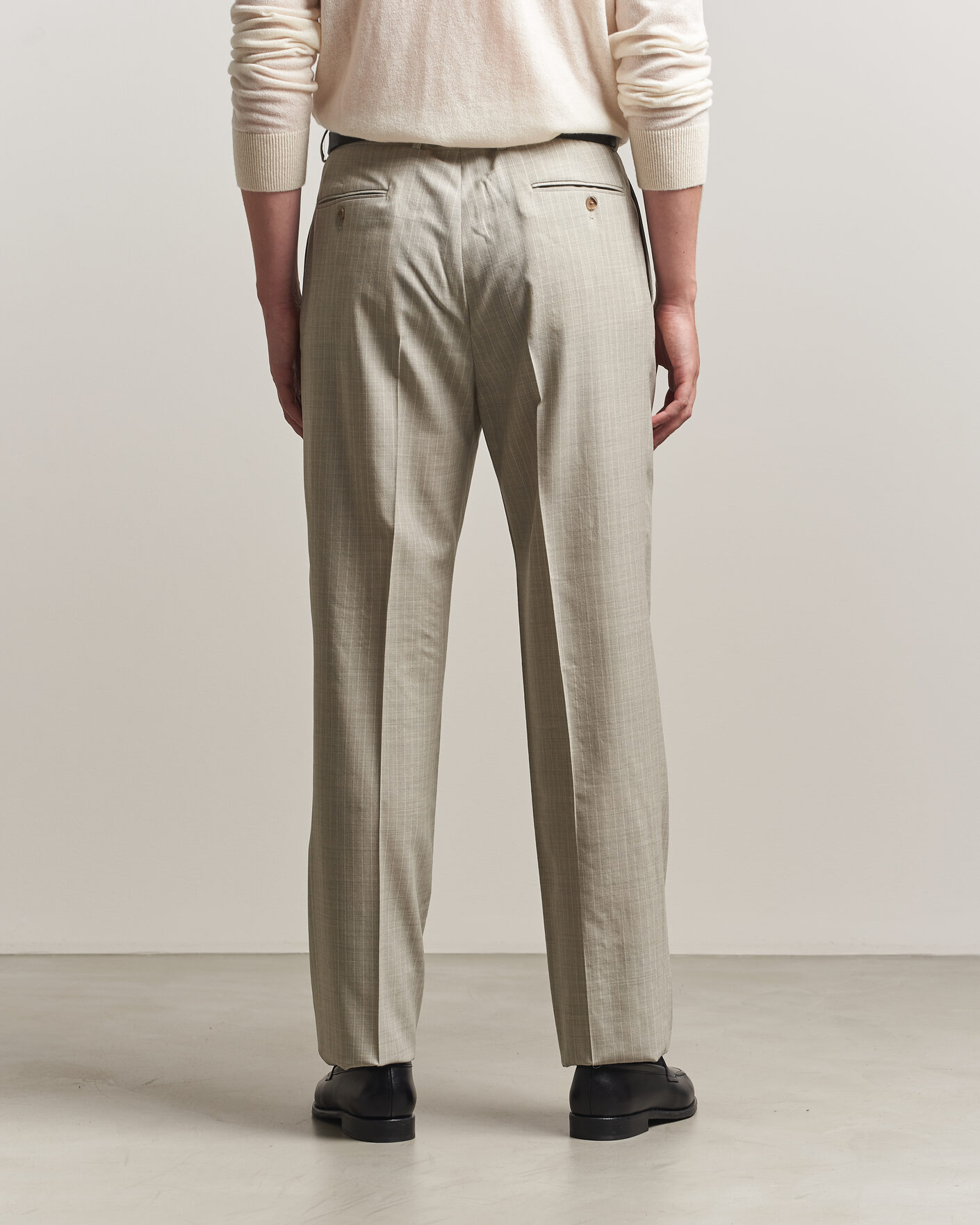 Herre | Bukser | Ralph Lauren Purple Label | Glenn Pinstriped Pleated Wool Trousers Grey