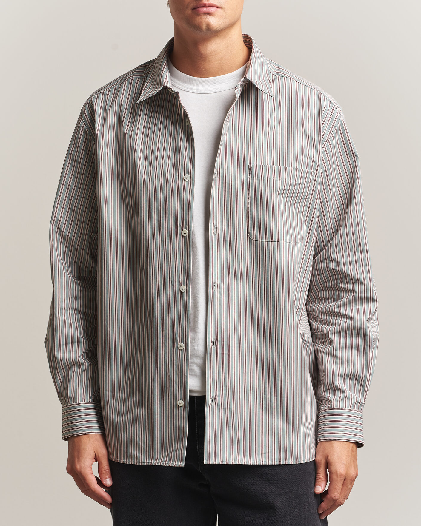 Herre | Skjorter | A.P.C. | Malo Cotton Striped Shirt Almond Green