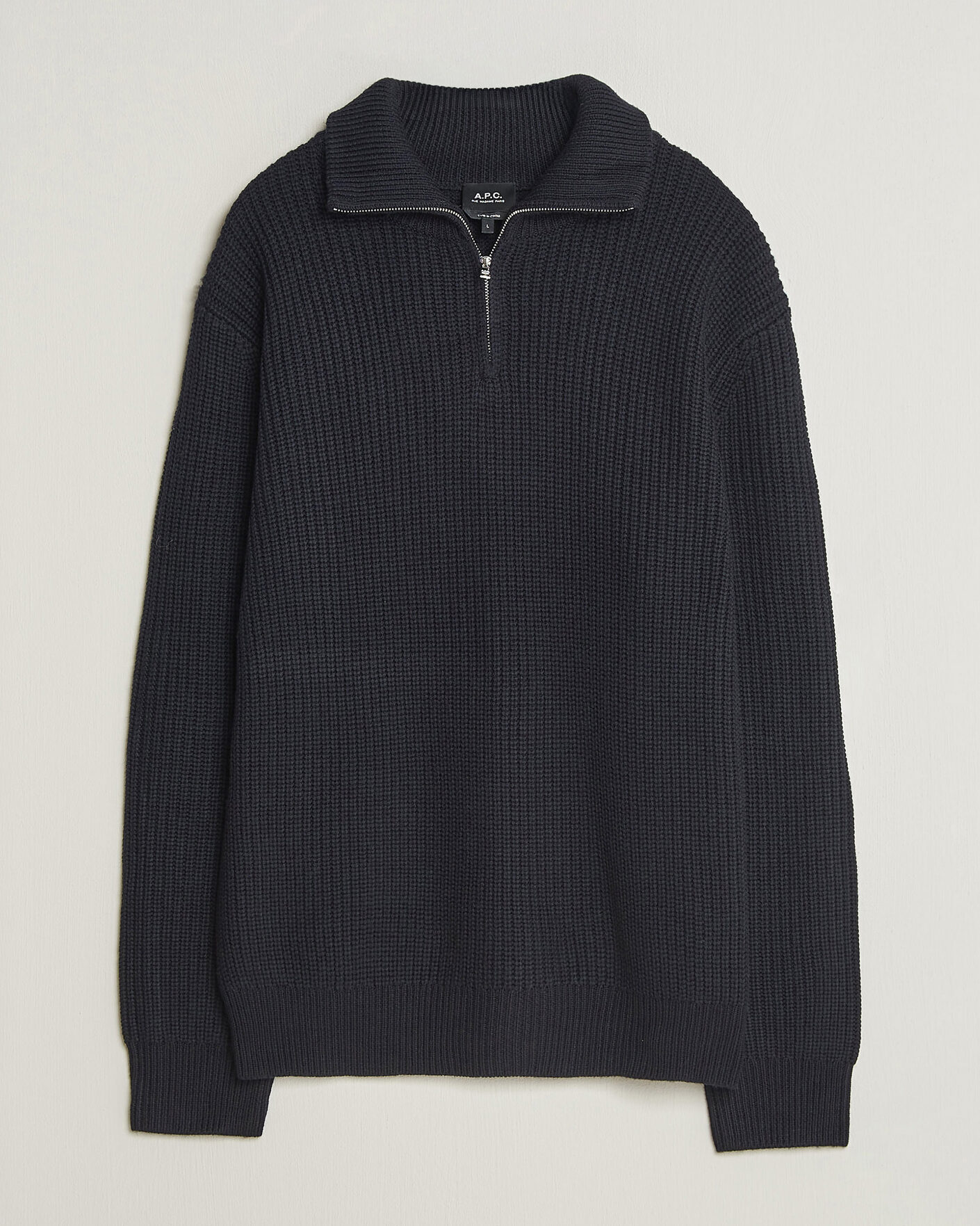 Herre | Trøjer | A.P.C. | Daniel Wool Rib Knitted Half Zip Dark Navy