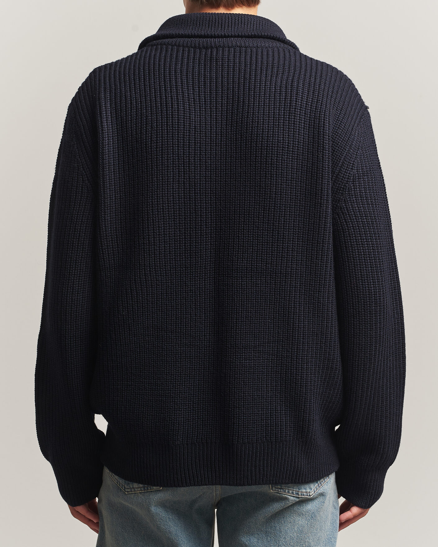Herre | Trøjer | A.P.C. | Daniel Wool Rib Knitted Half Zip Dark Navy