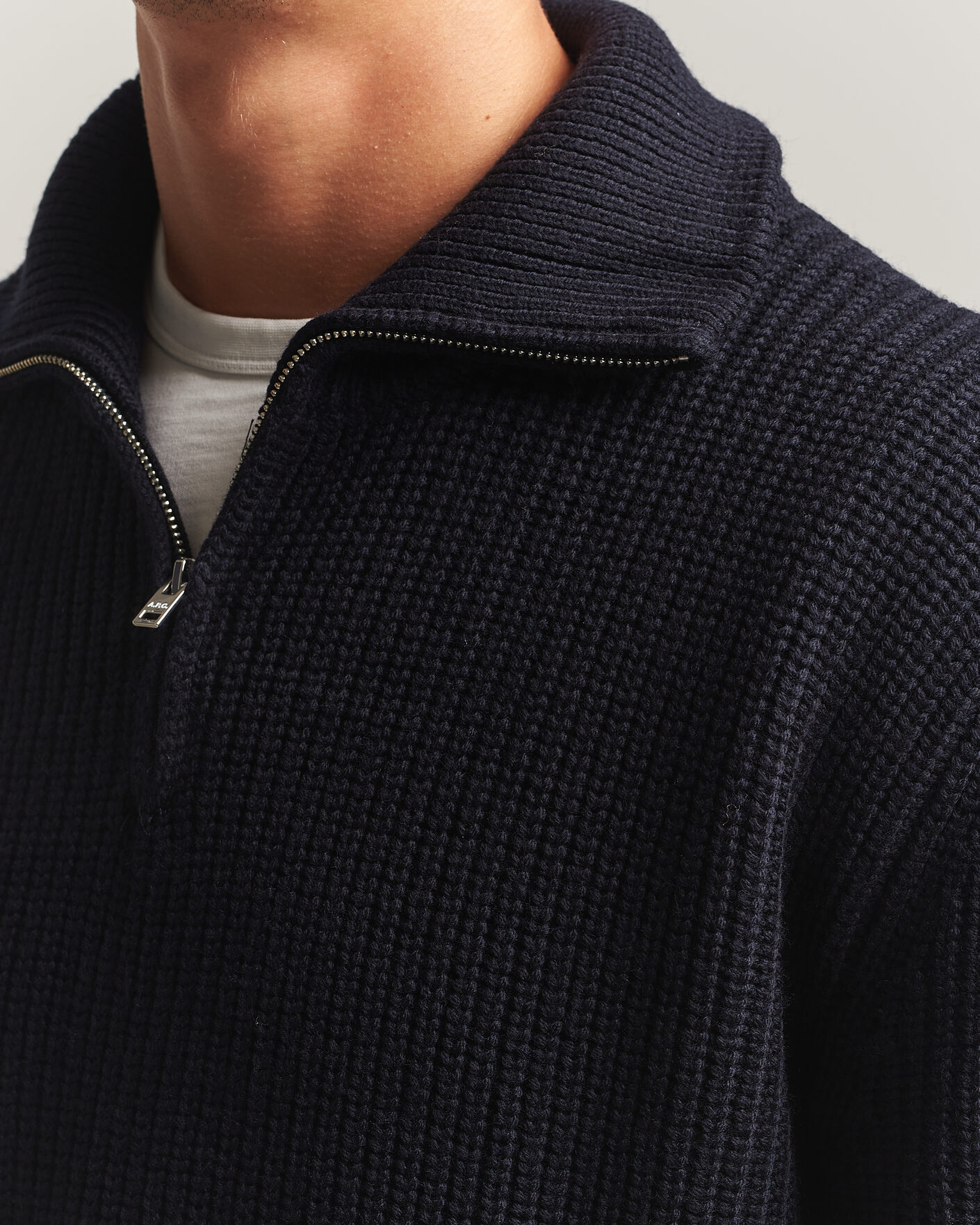 Herre | Trøjer | A.P.C. | Daniel Wool Rib Knitted Half Zip Dark Navy