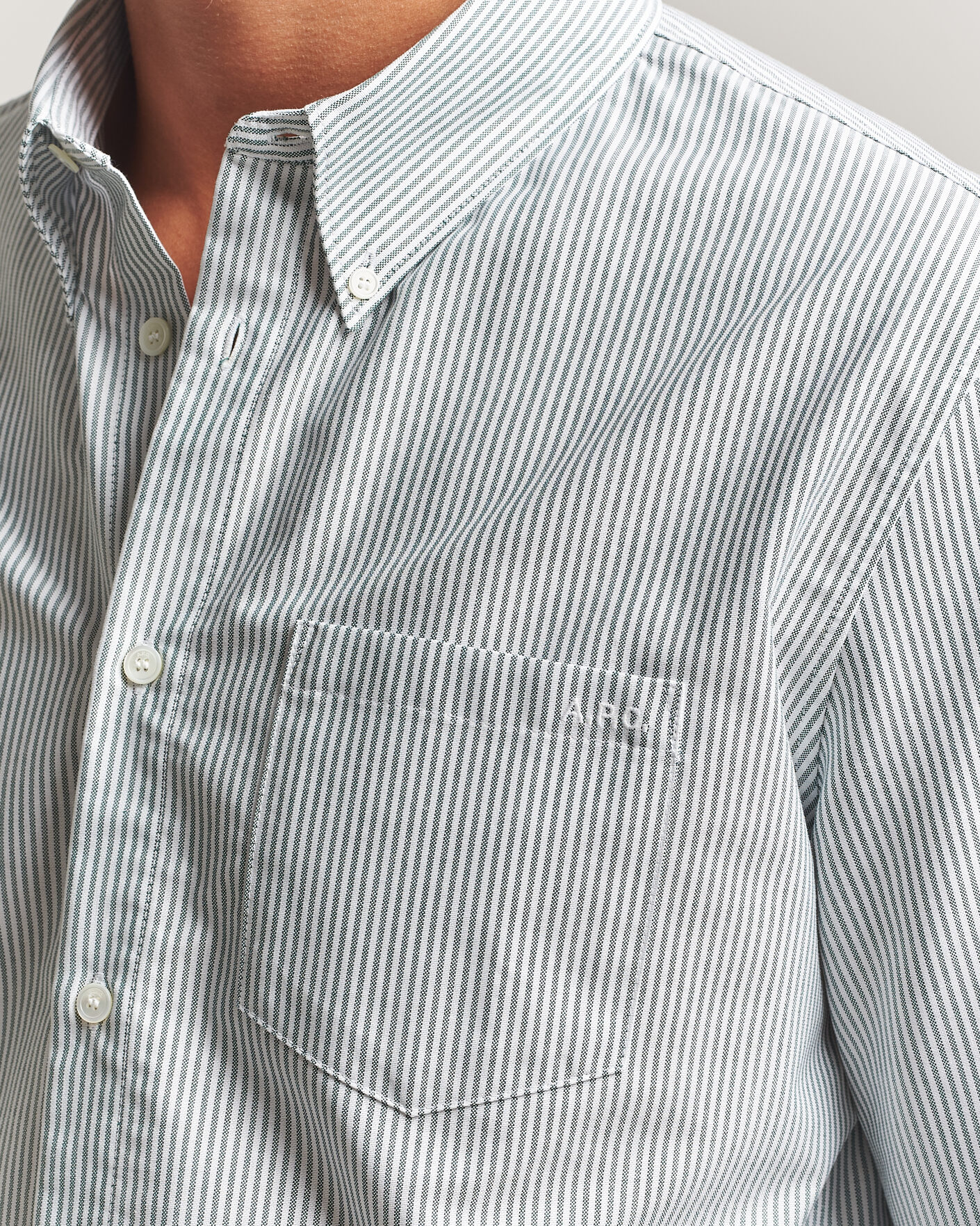 Herre | Skjorter | A.P.C. | Greg Striped Oxford Shirt Green/White
