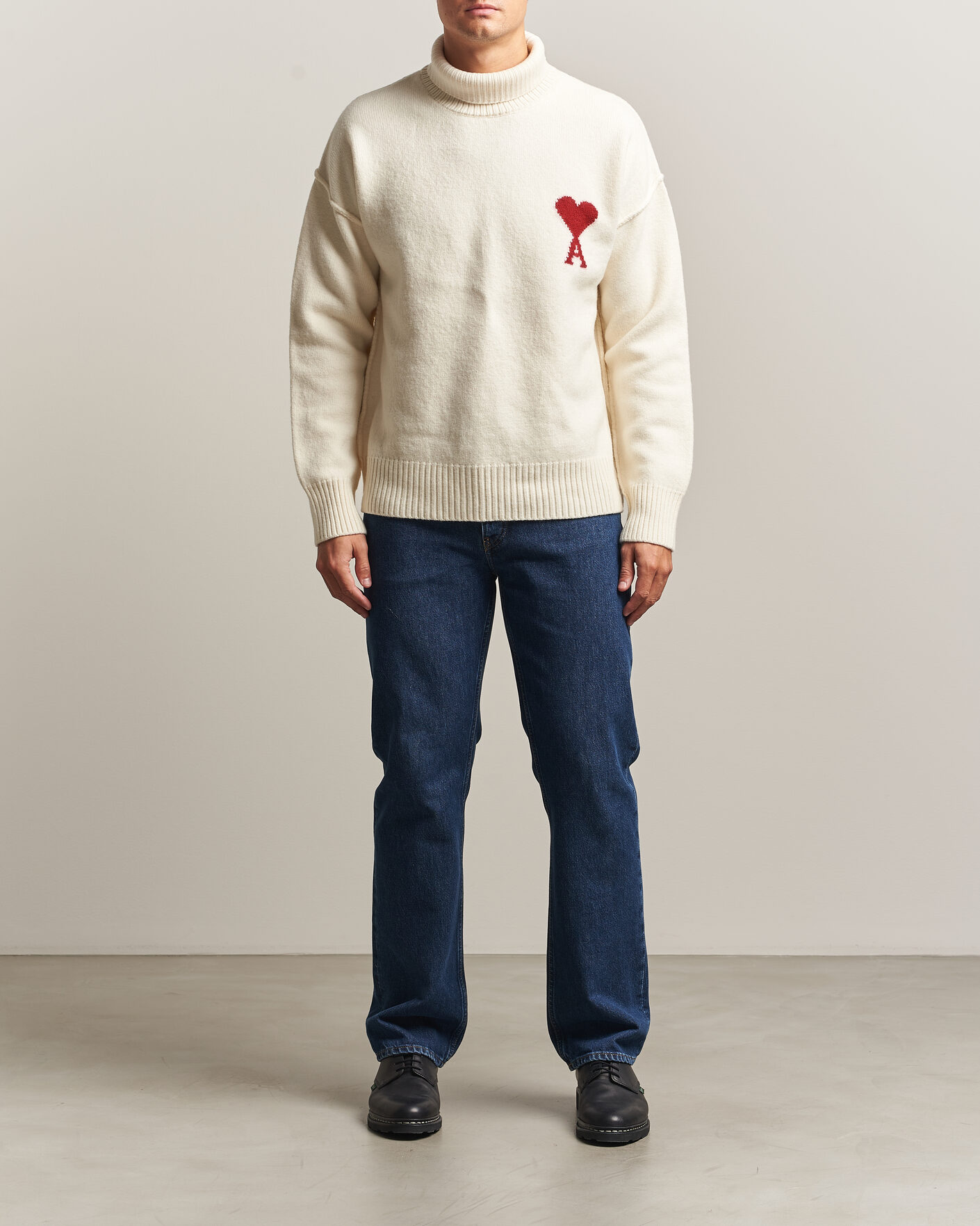 Herre | Trøjer | AMI | Big Heart Logo Wool Knitted Polo Ecru