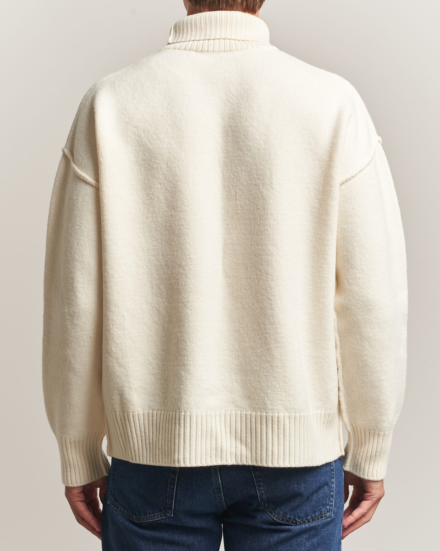 Herre | Trøjer | AMI | Big Heart Logo Wool Knitted Polo Ecru