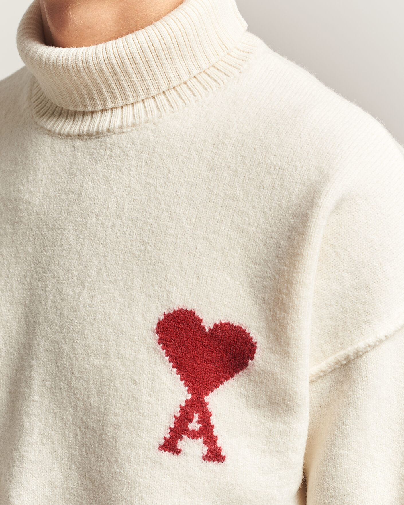 Herre | Trøjer | AMI | Big Heart Logo Wool Knitted Polo Ecru
