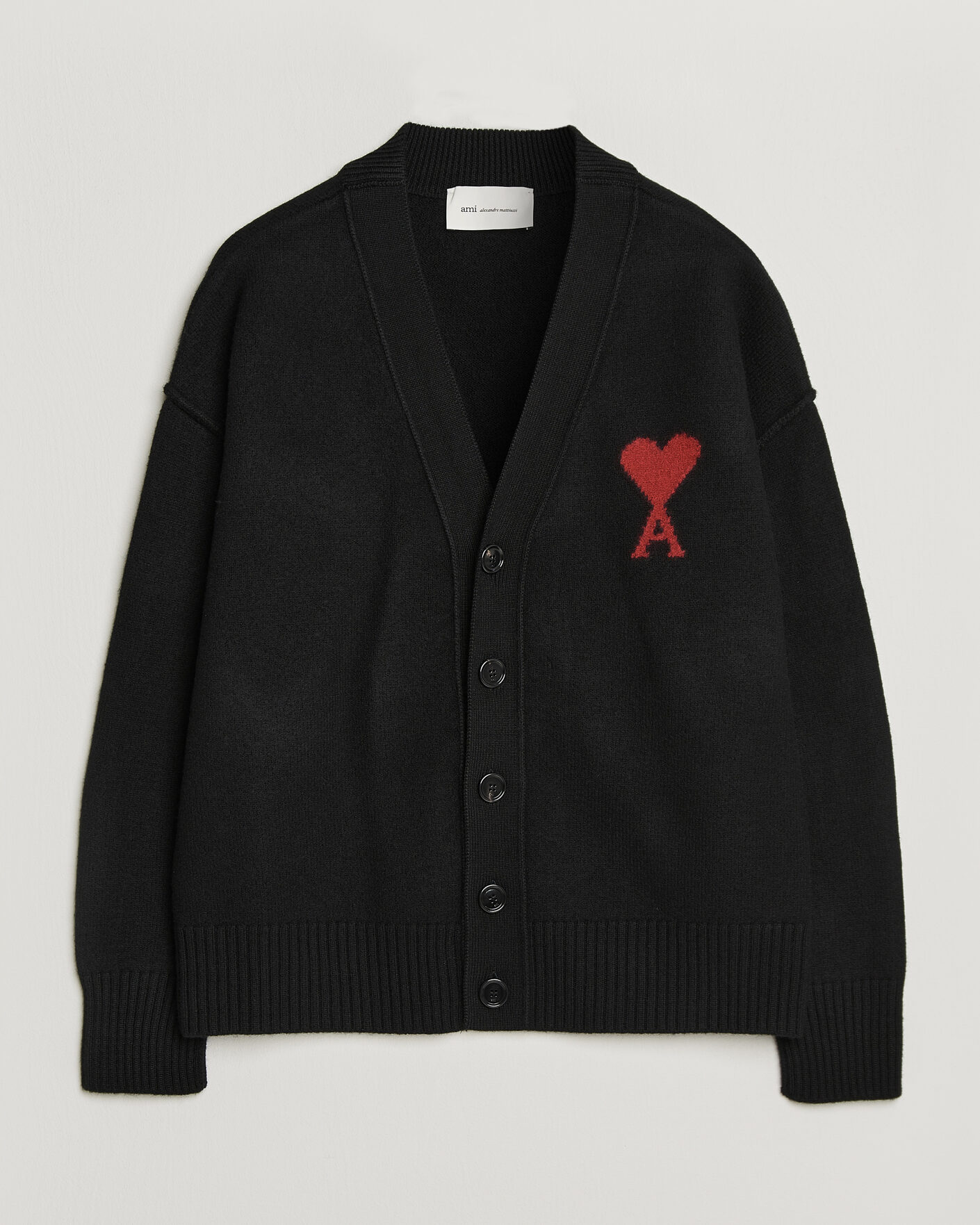 Herre | Trøjer | AMI | Big Heart Logo Wool Knitted Cardigan Black