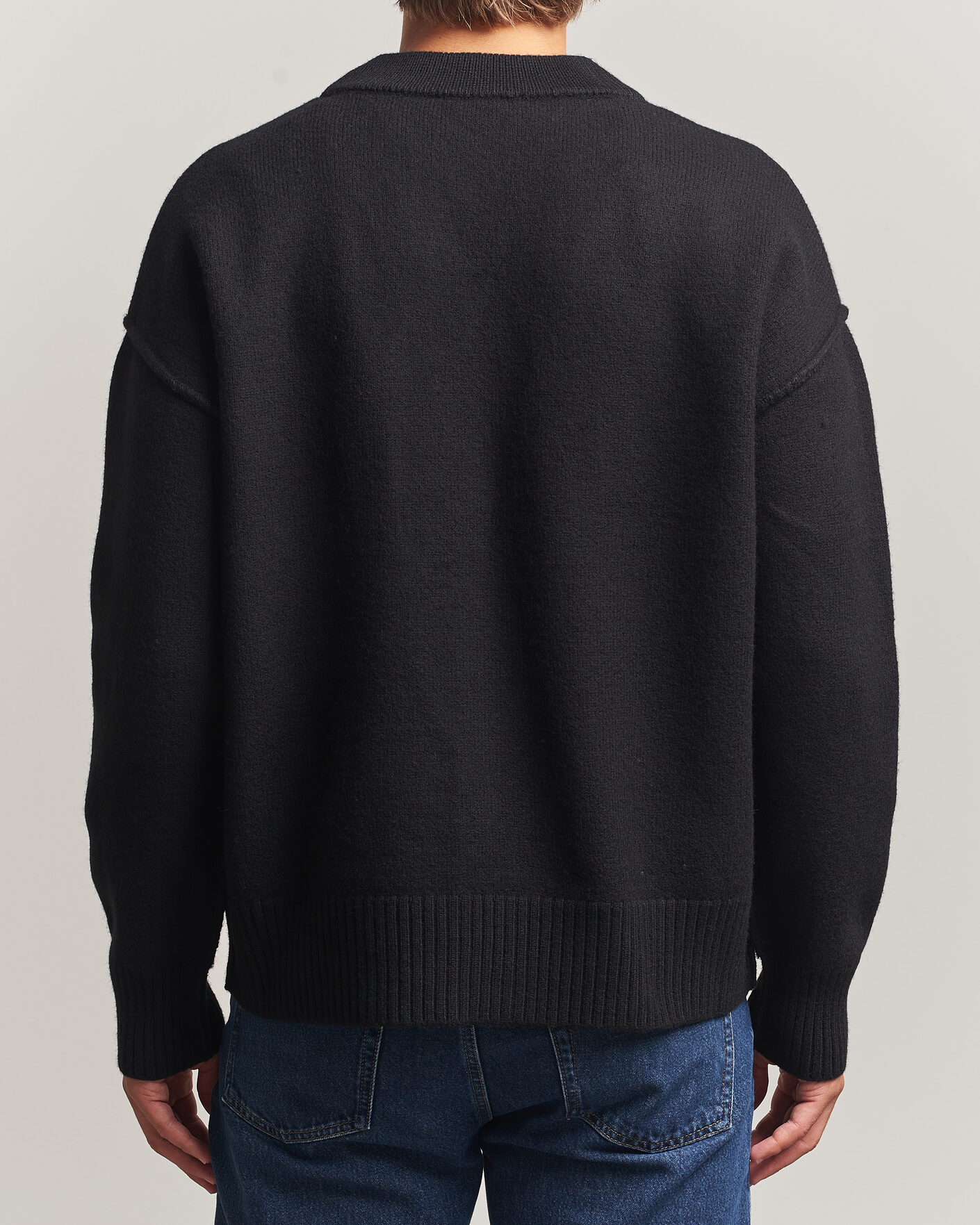 Herre | Trøjer | AMI | Big Heart Logo Wool Knitted Cardigan Black