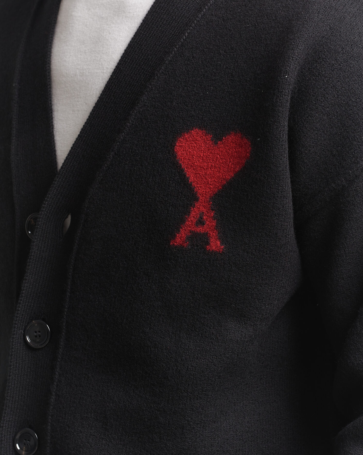 Herre | Trøjer | AMI | Big Heart Logo Wool Knitted Cardigan Black