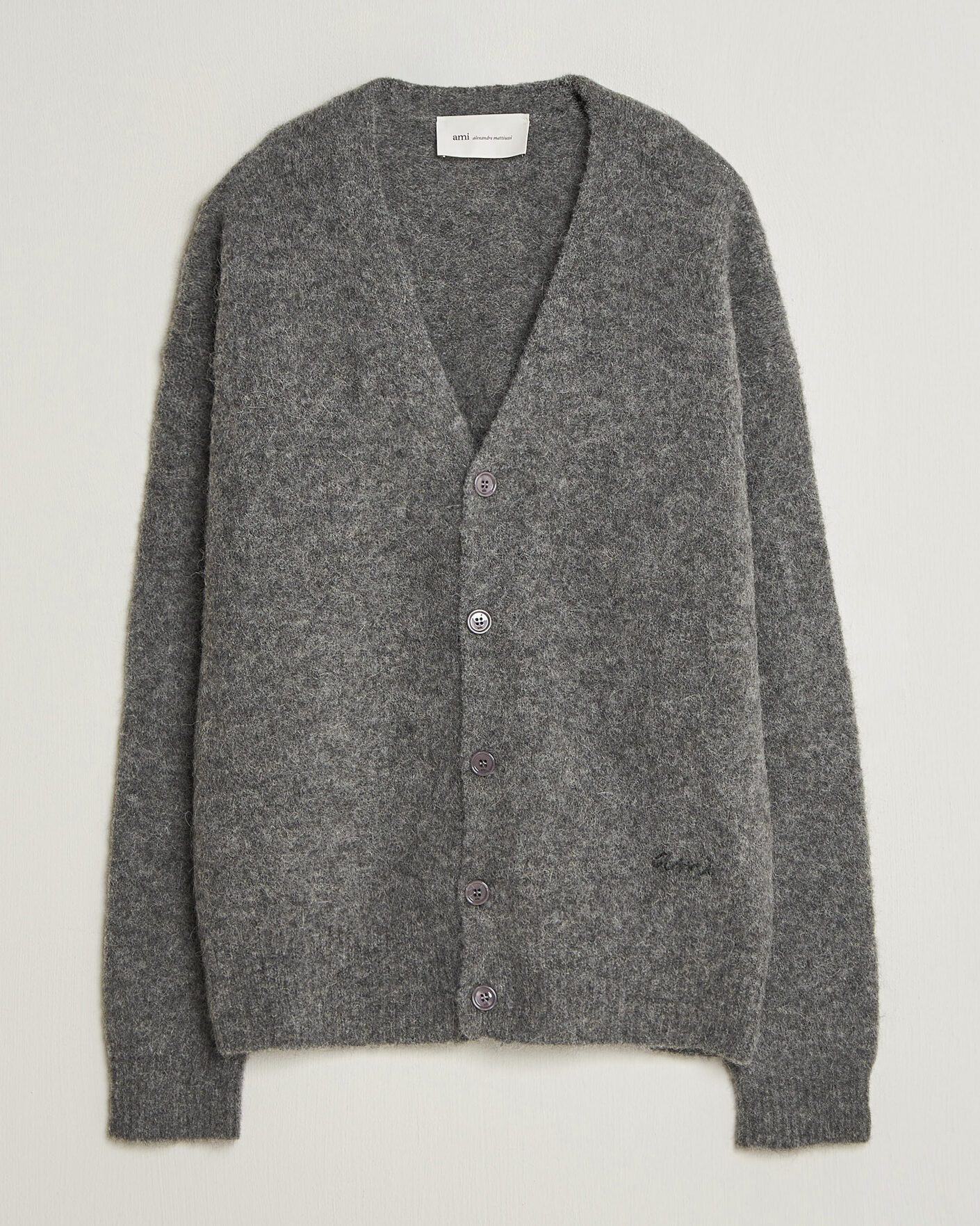 Herre | Trøjer | AMI | Signature Logo Wool Knitted Cardigan Grey Melange
