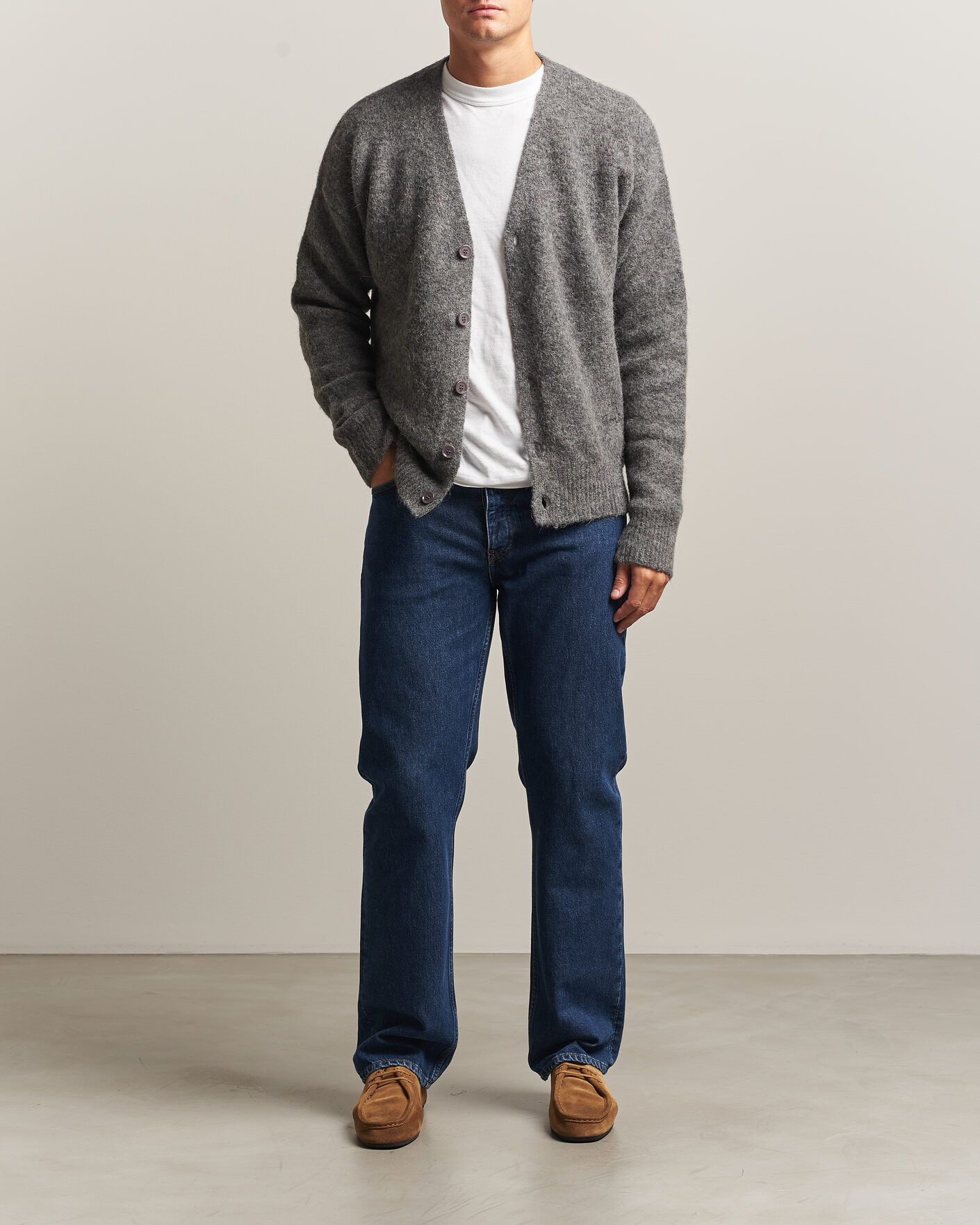 Herre | Trøjer | AMI | Signature Logo Wool Knitted Cardigan Grey Melange