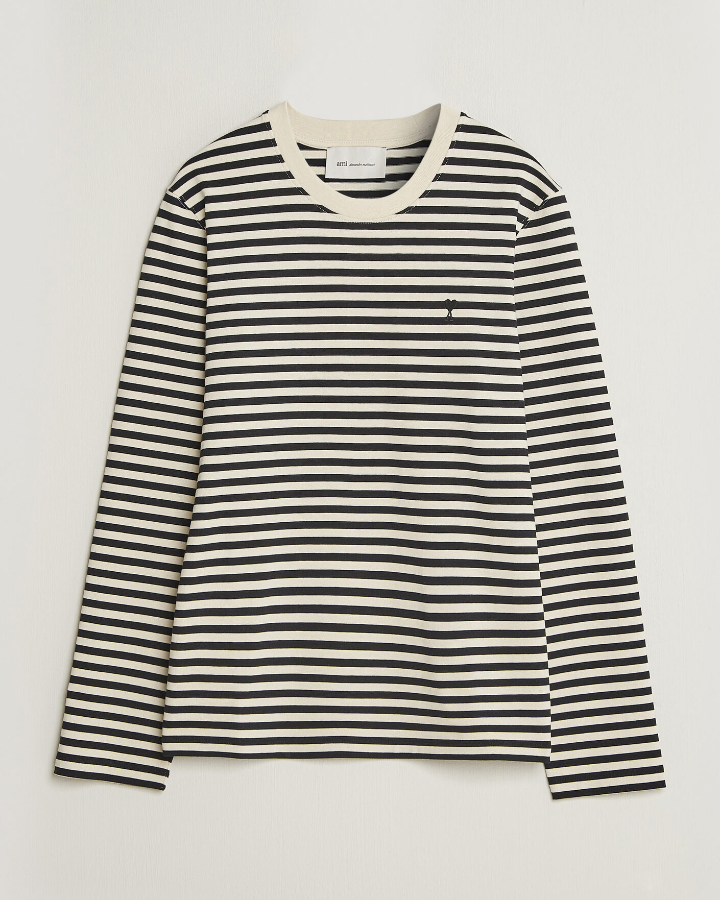 Herre | T-Shirts | AMI | Black Heart Logo Striped Long Sleeve T-Shirt Black/Ivory