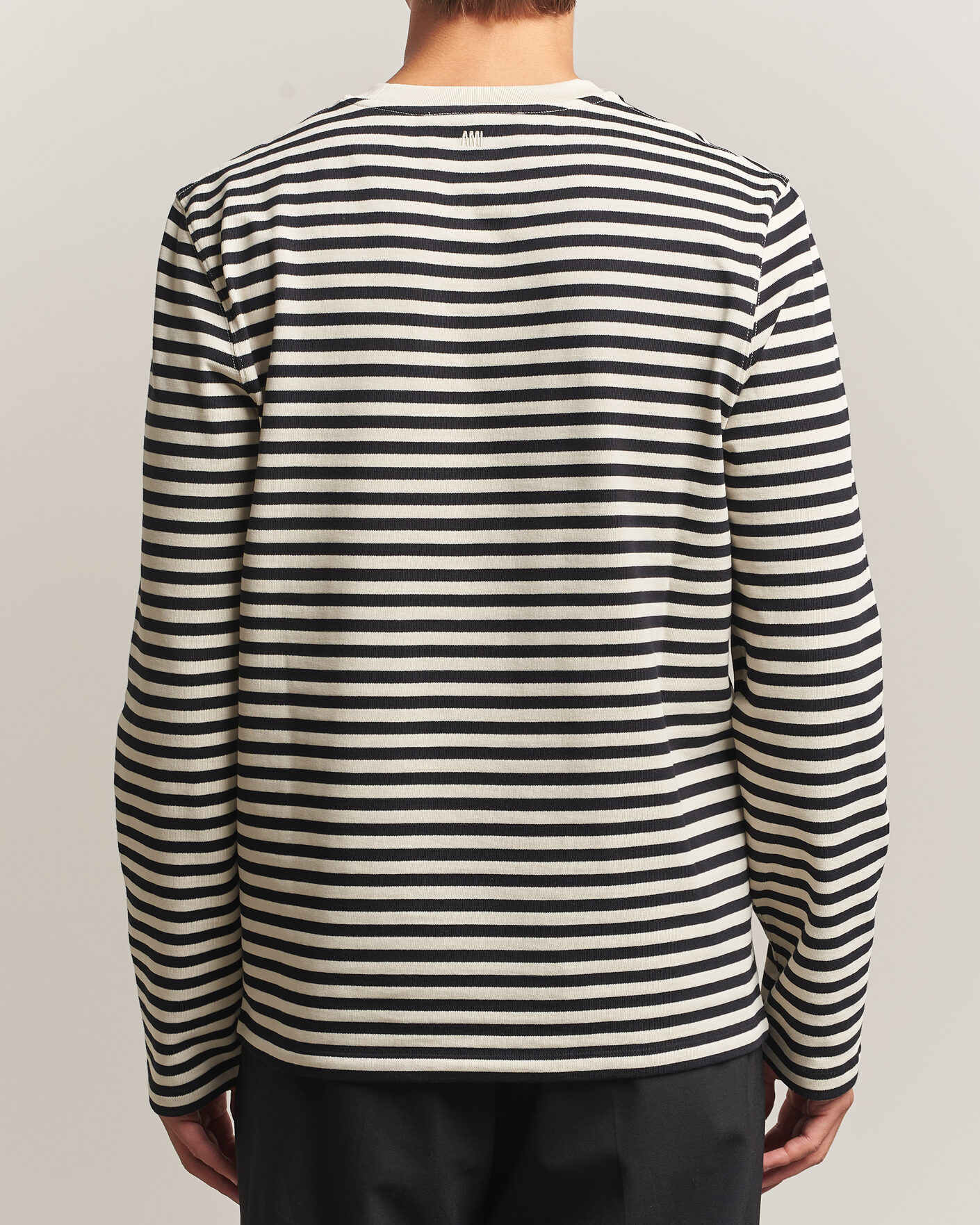 Herre | T-Shirts | AMI | Black Heart Logo Striped Long Sleeve T-Shirt Black/Ivory