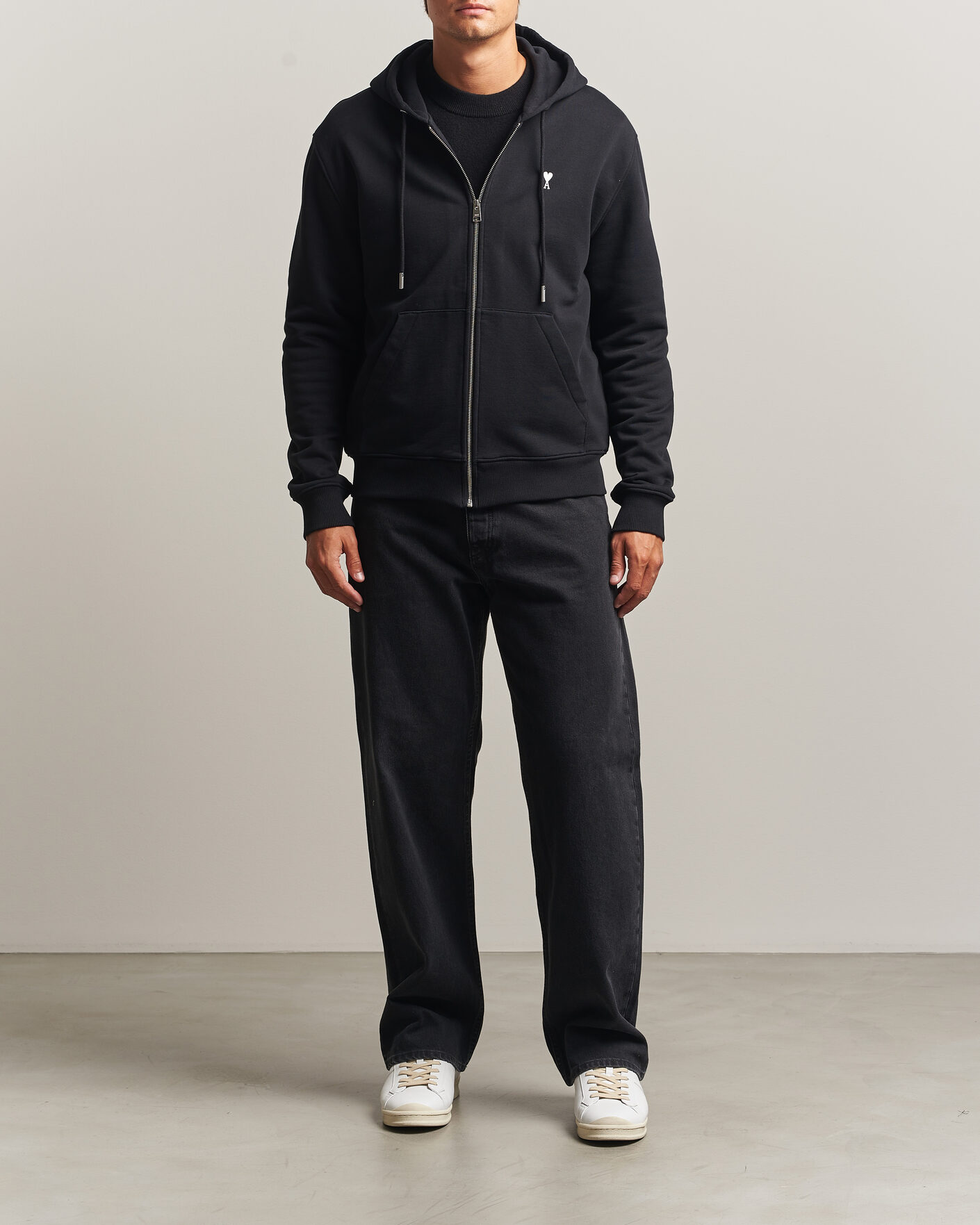 Herre | Trøjer | AMI | Contrasted Heart Logo Full Zip Hoodie Black